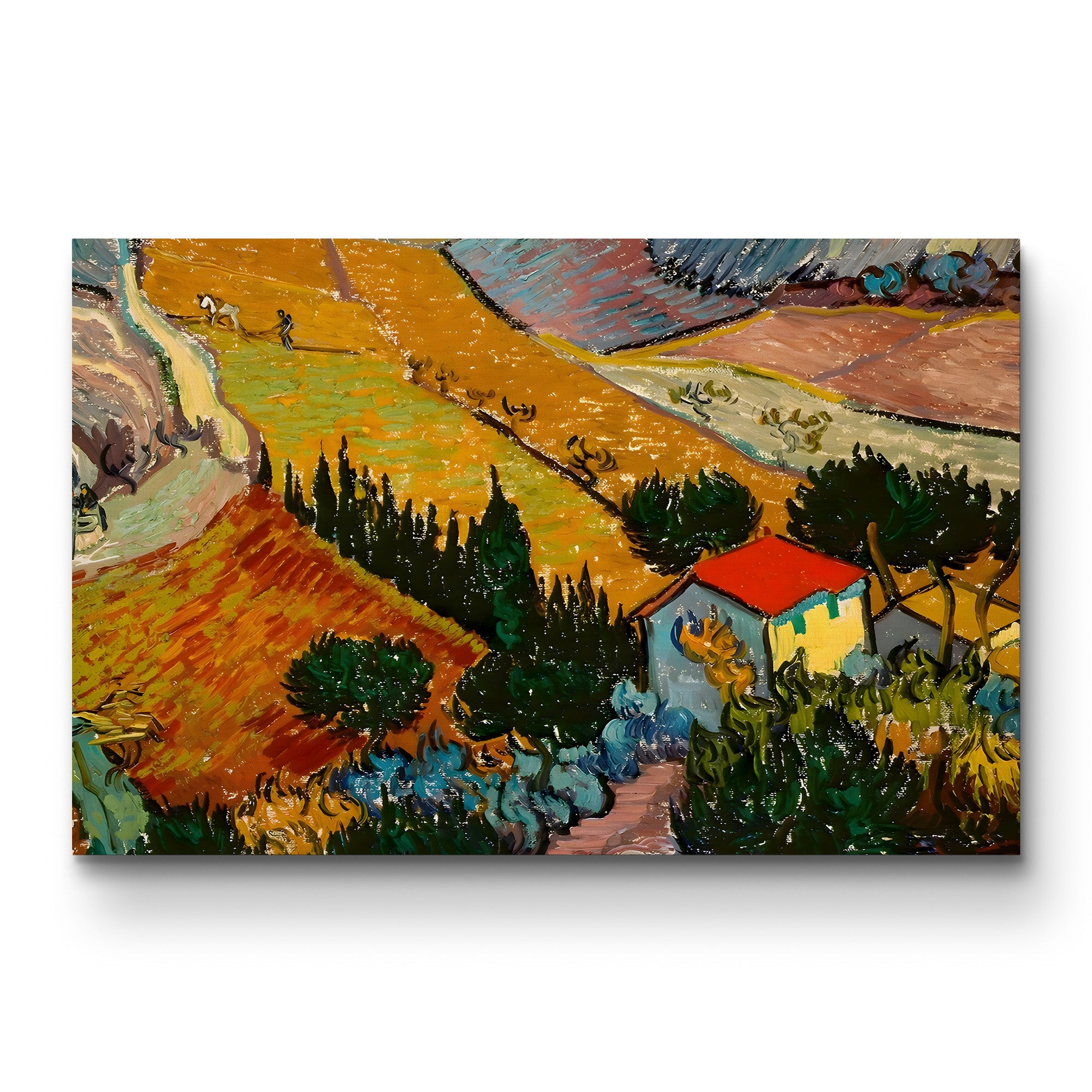 Landscape with House and Ploughman, 1889 – Vincent van Gogh Wall Art | Post-Impressionist Landscape Canvas Print