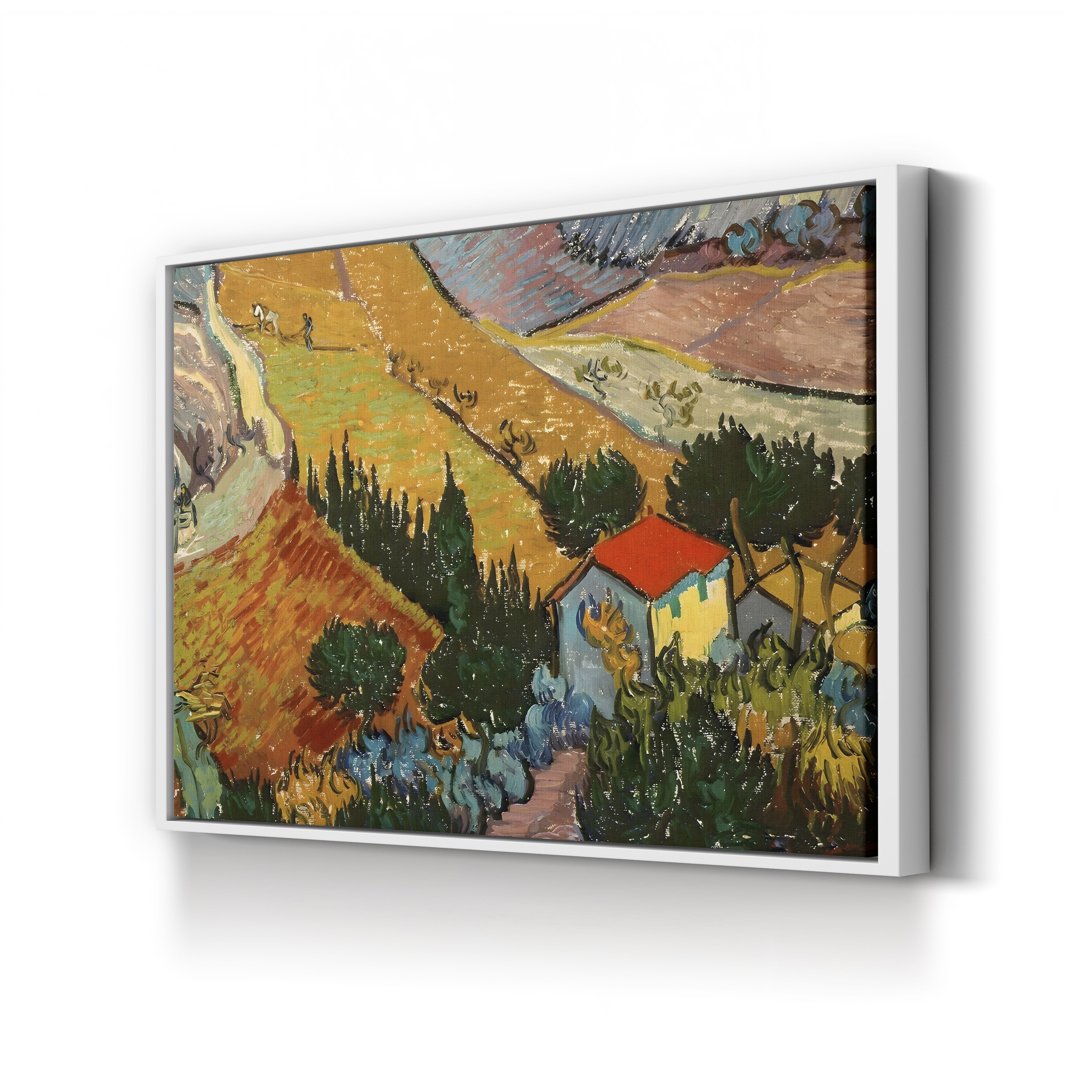 Landscape with House and Ploughman, 1889 – Vincent van Gogh Wall Art | Post-Impressionist Landscape Canvas Print