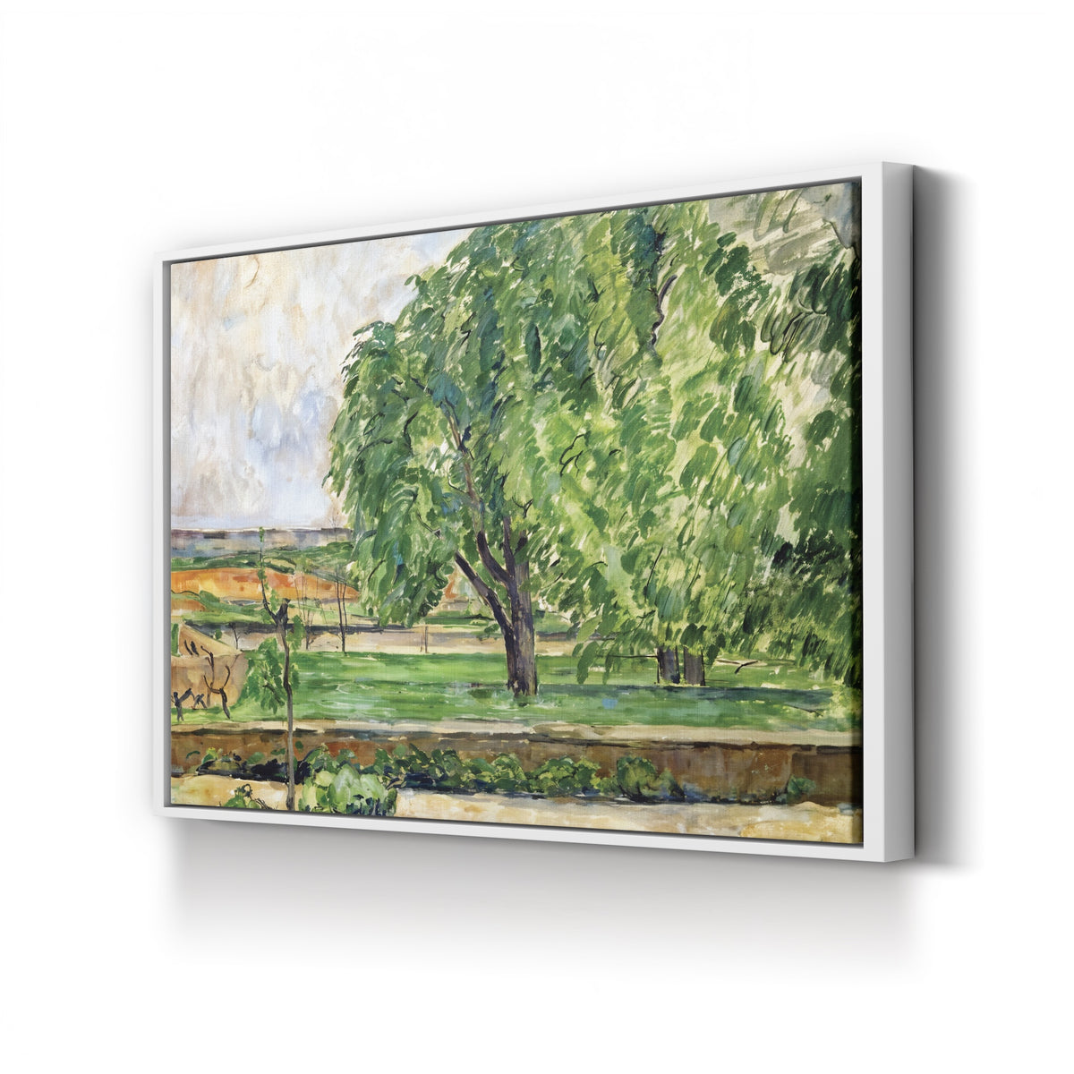 The Pool at Jas de Bouffan (Le Bassin du Jas de Bouffan), 1878-79 by Paul Cézanne canvas print in white frame