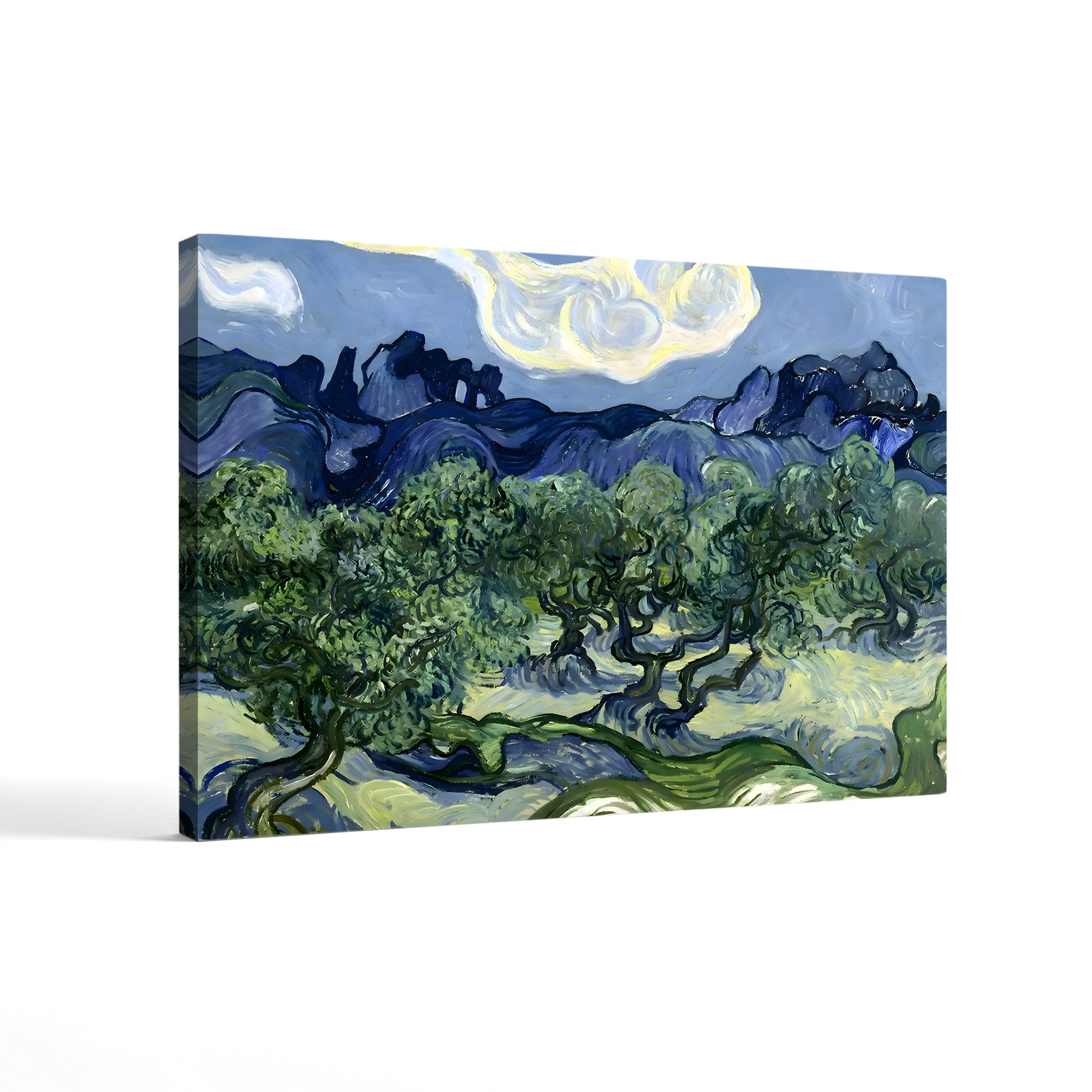 Olive Trees with the Alpilles in the Background – Vincent van Gogh Wall Art | Post-Impressionist Landscape Canvas Print