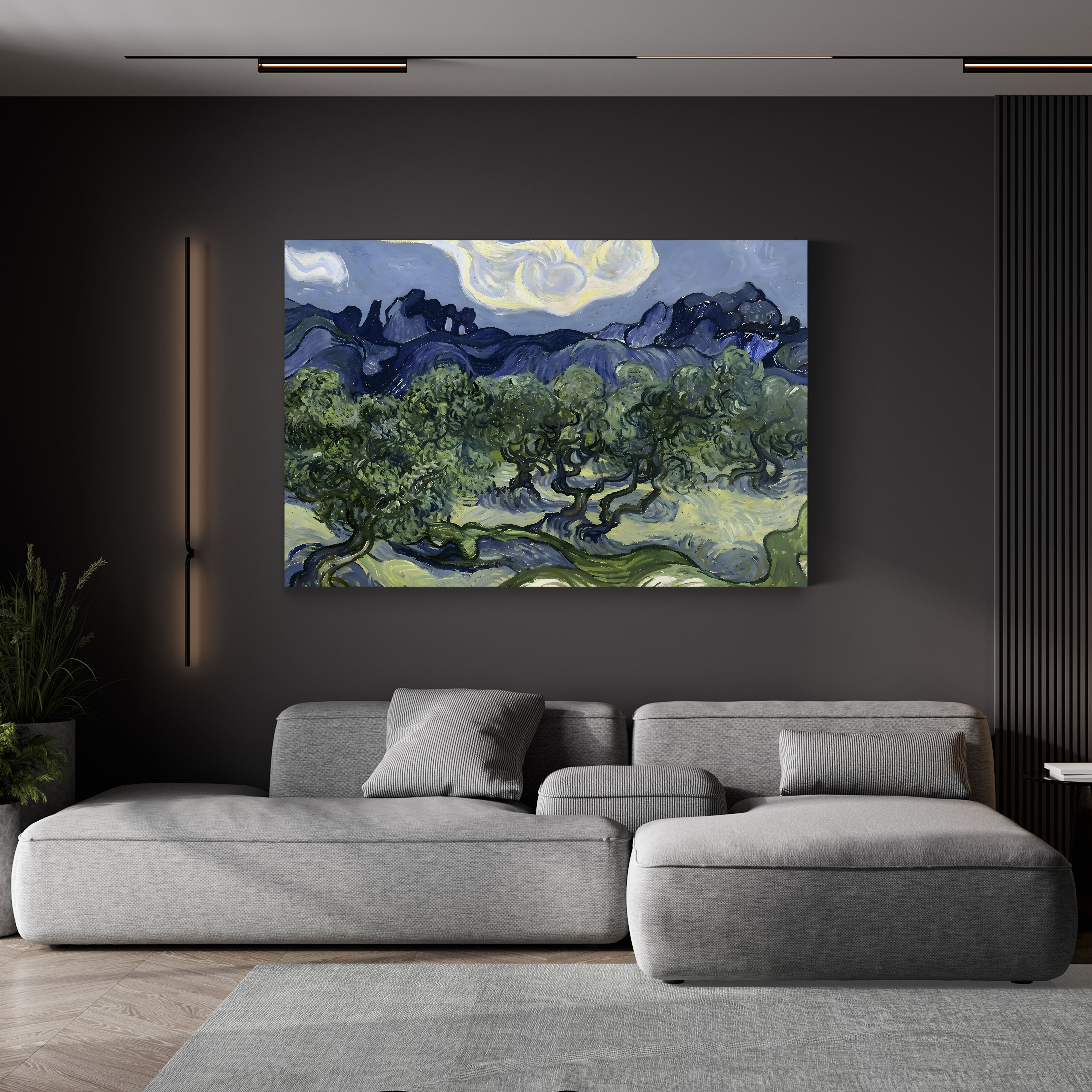 Olive Trees with the Alpilles in the Background – Vincent van Gogh Wall Art | Post-Impressionist Landscape Canvas Print