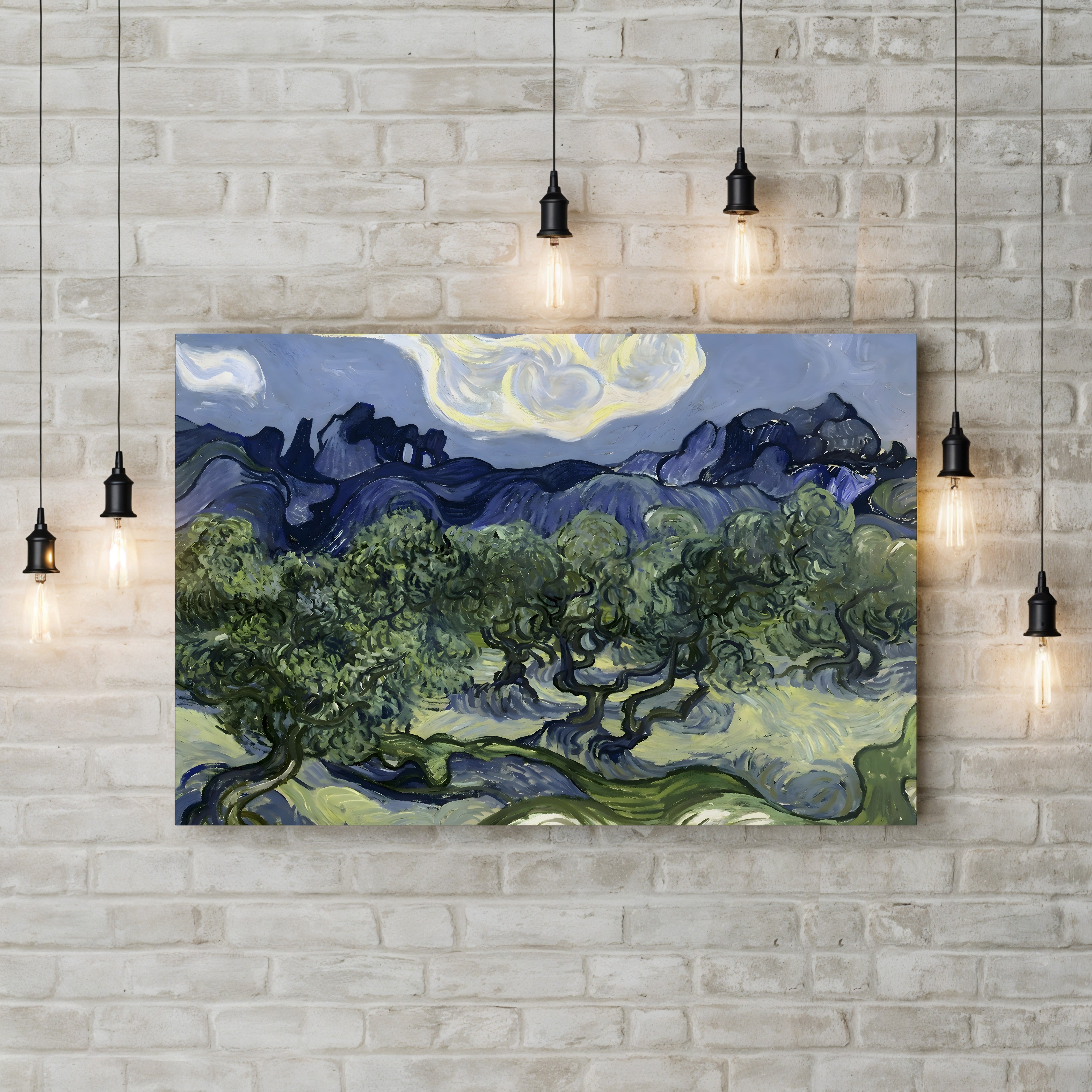 Olive Trees with the Alpilles in the Background – Vincent van Gogh Wall Art | Post-Impressionist Landscape Canvas Print