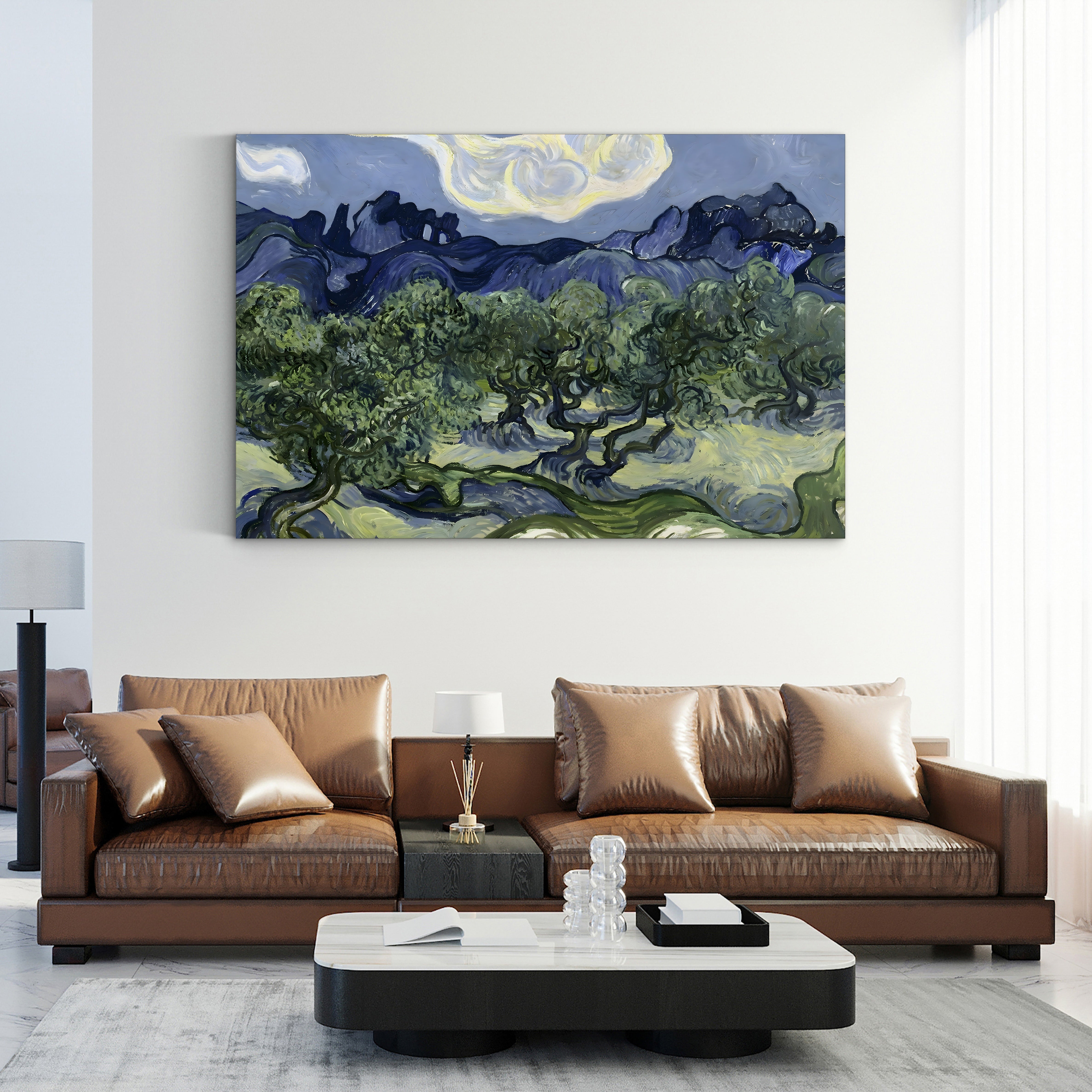 Olive Trees with the Alpilles in the Background – Vincent van Gogh Wall Art | Post-Impressionist Landscape Canvas Print