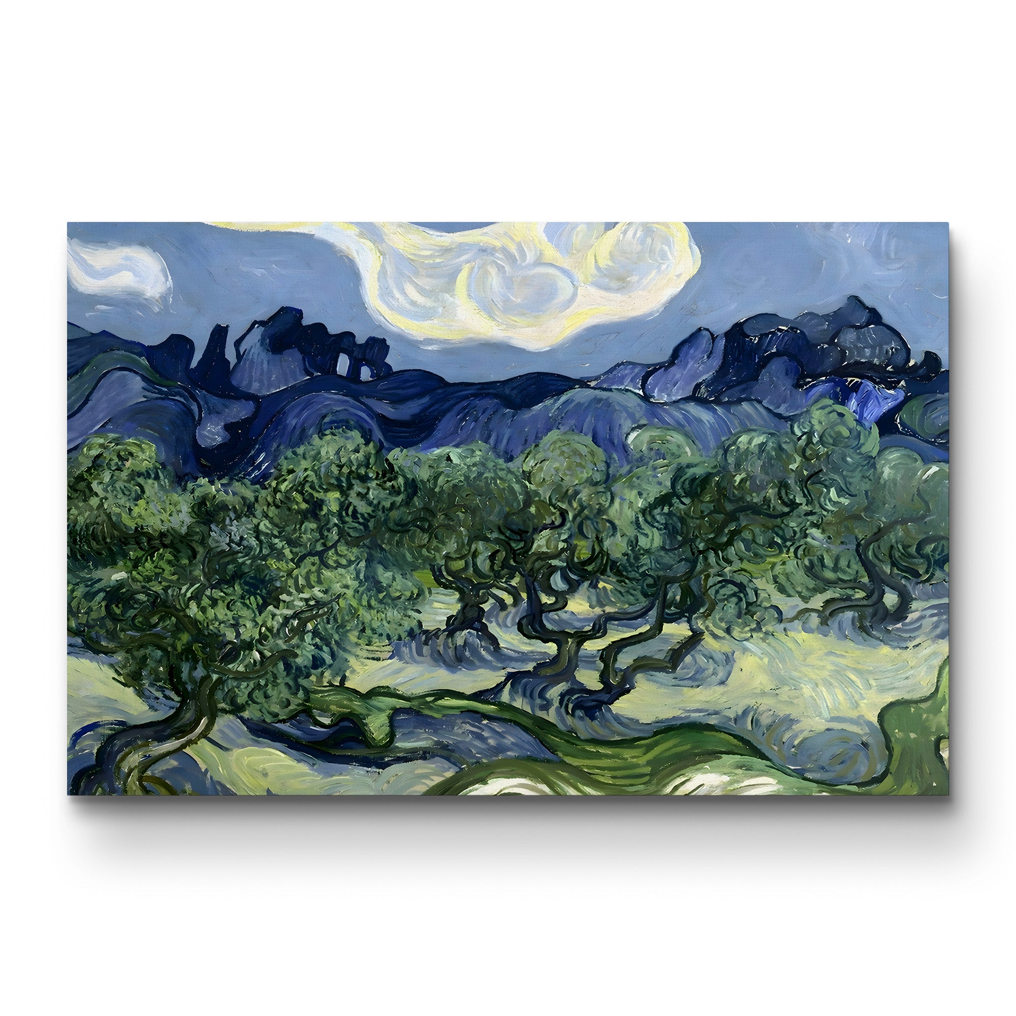 Olive Trees with the Alpilles in the Background – Vincent van Gogh Wall Art | Post-Impressionist Landscape Canvas Print