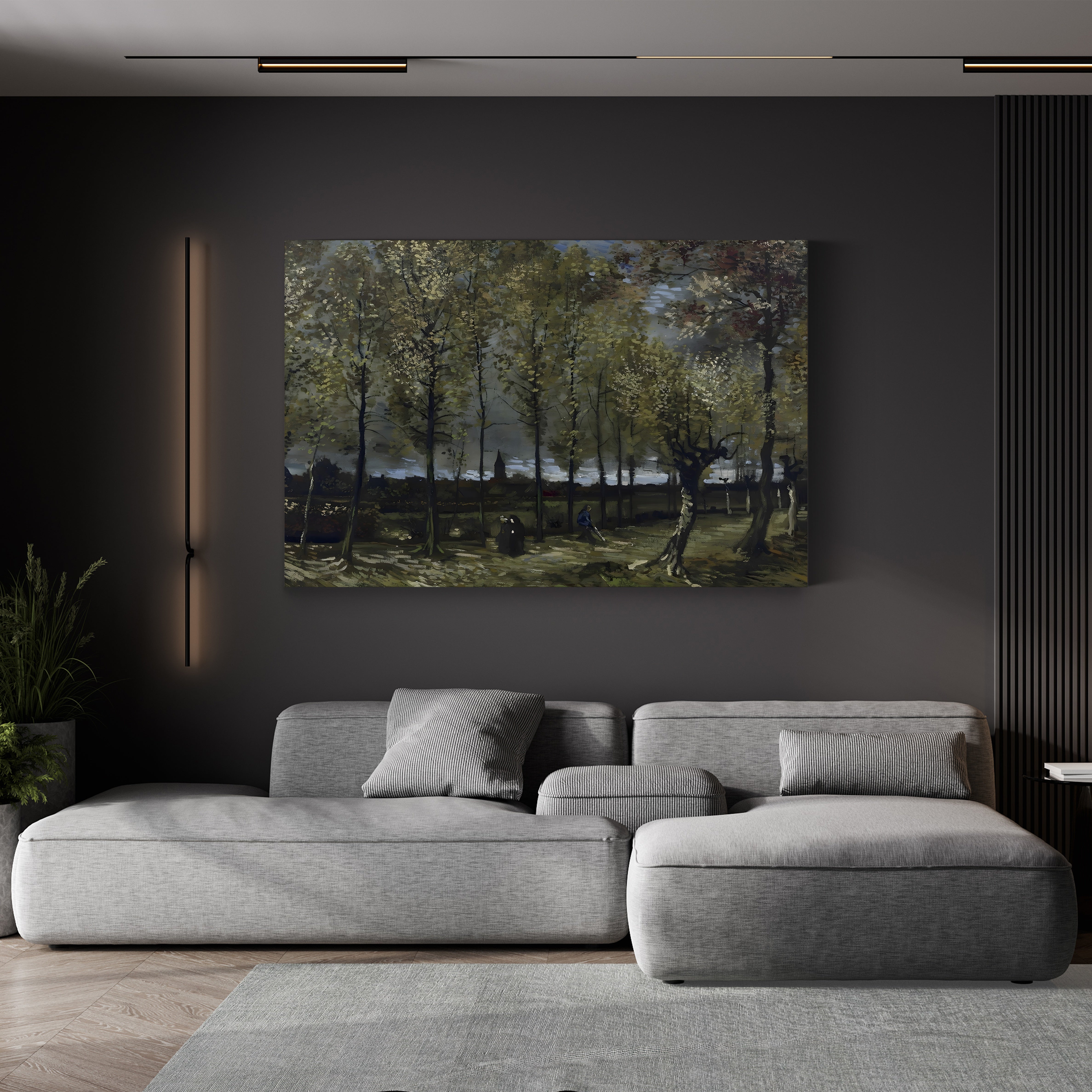 Poplars near Nuenen by Vincent van Gogh canvas print displayed in a living room