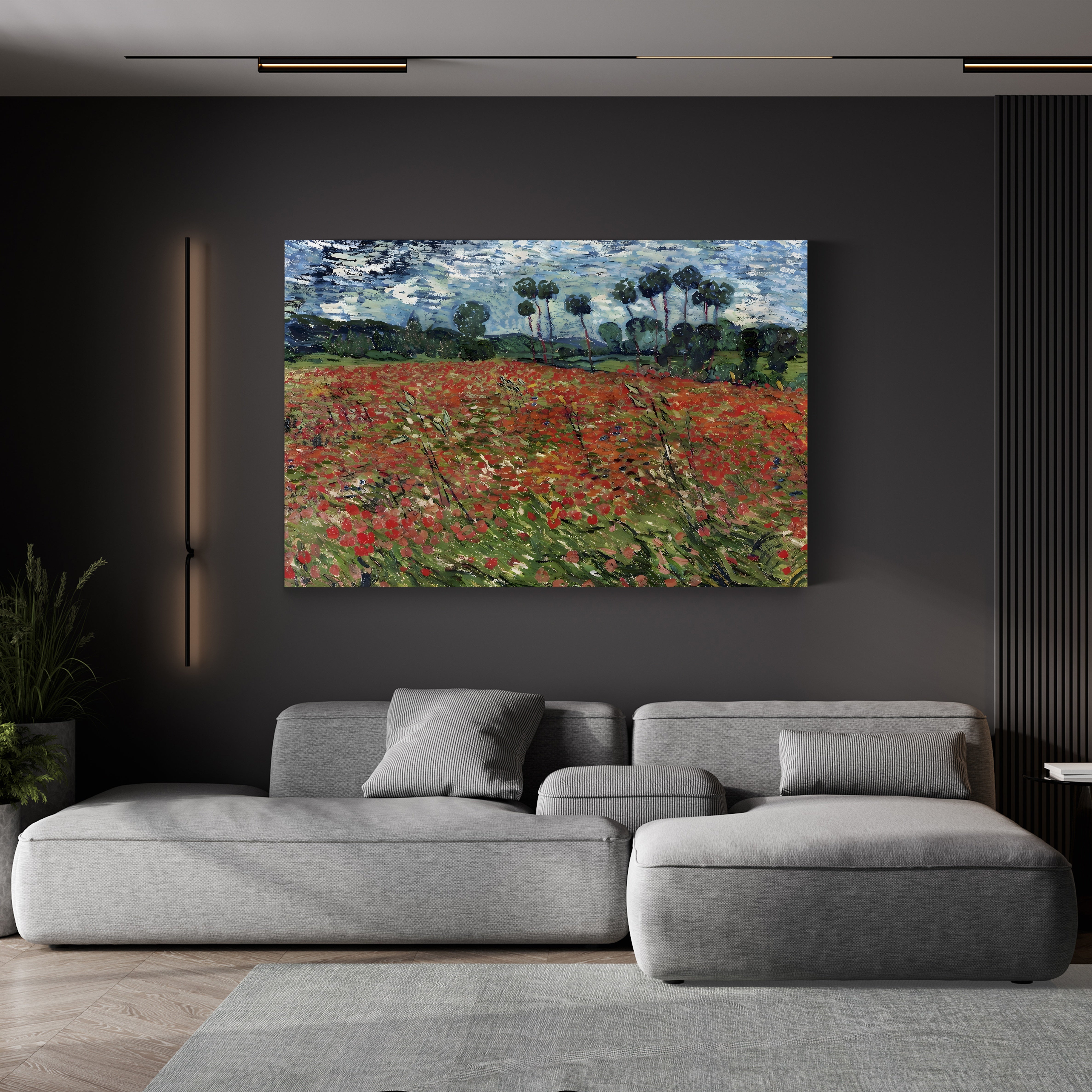 Poppy Field by Vincent van Gogh canvas print displayed in a living room
