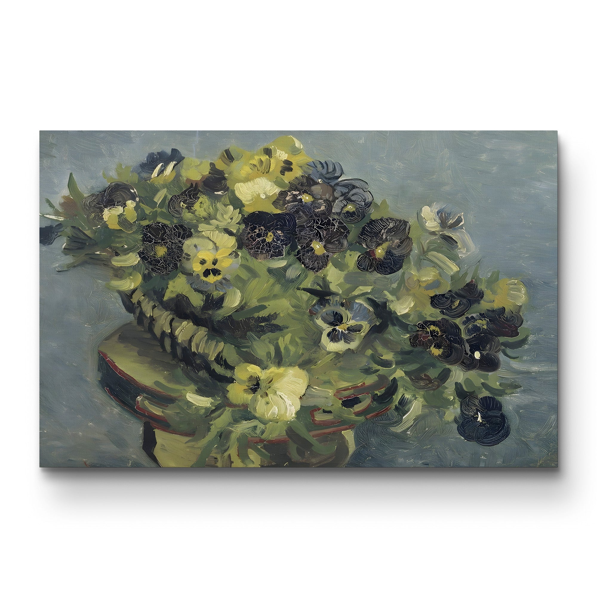Pot de Pensées sur une Petite Table (Basket of Pansies), 1887 – Vincent van Gogh Wall Art | Post-Impressionist Floral Canvas Print