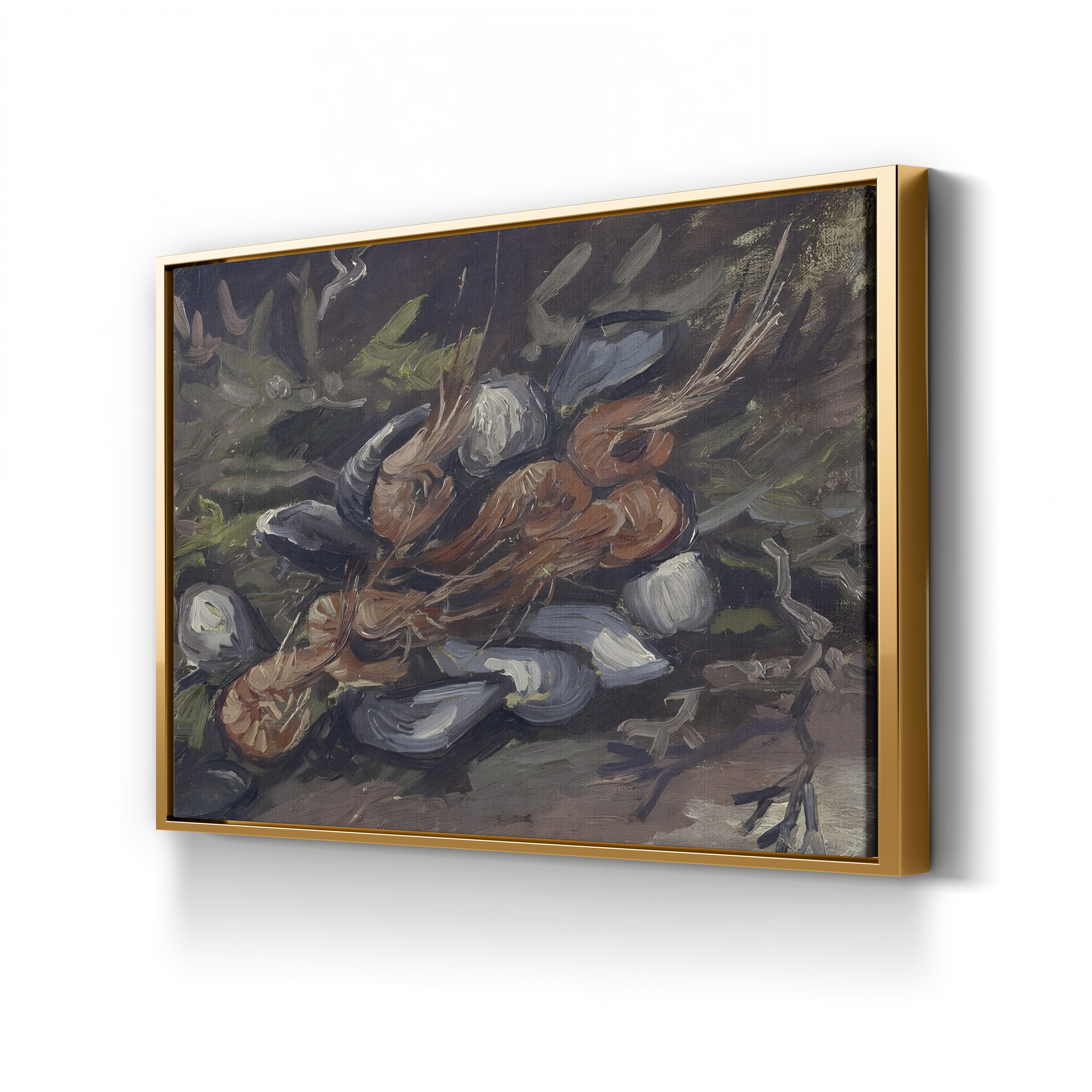 Prawns and Mussels (Crevettes et Moules) by Vincent van Gogh canvas print in gold frame