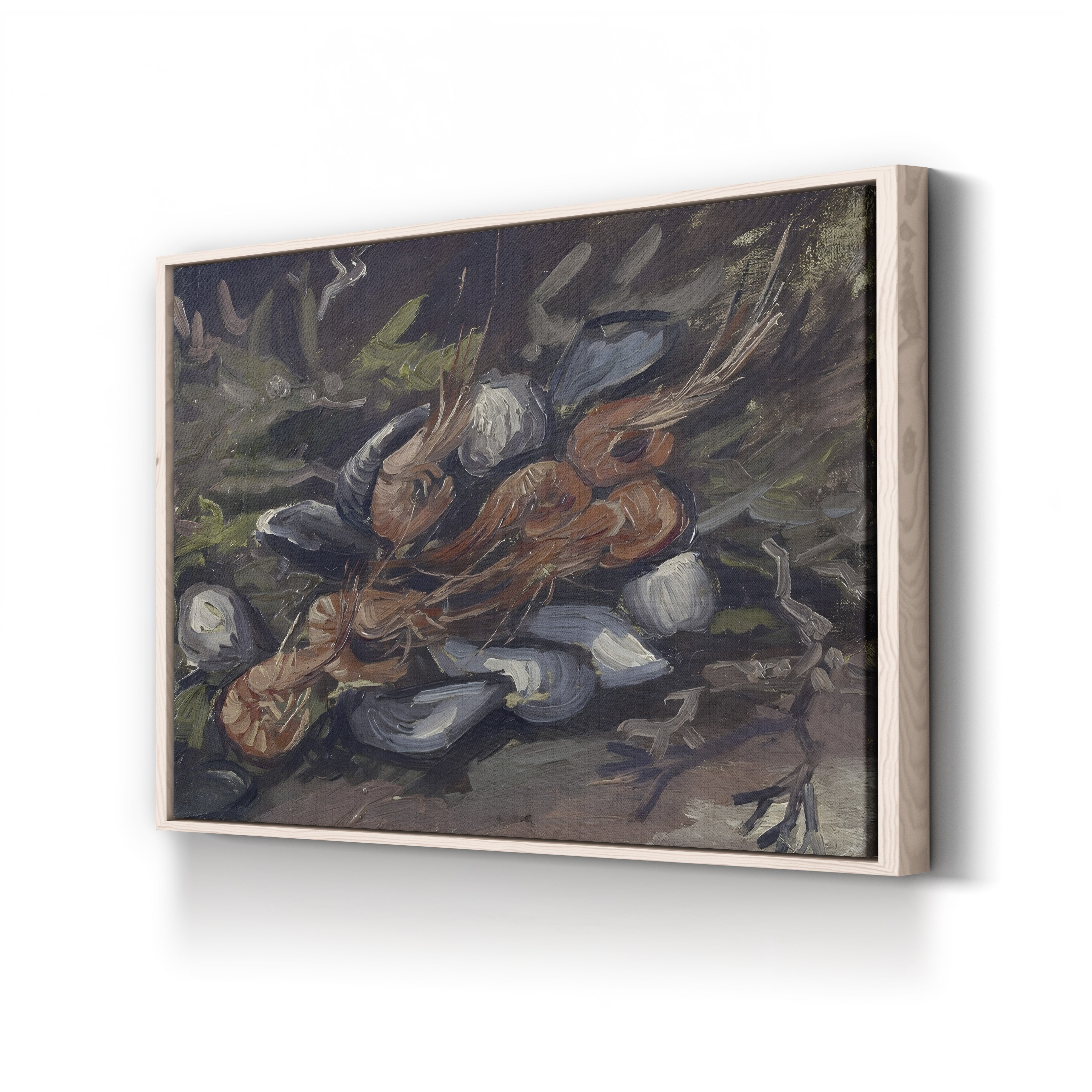 Prawns and Mussels (Crevettes et Moules) by Vincent van Gogh canvas print in natural wood frame