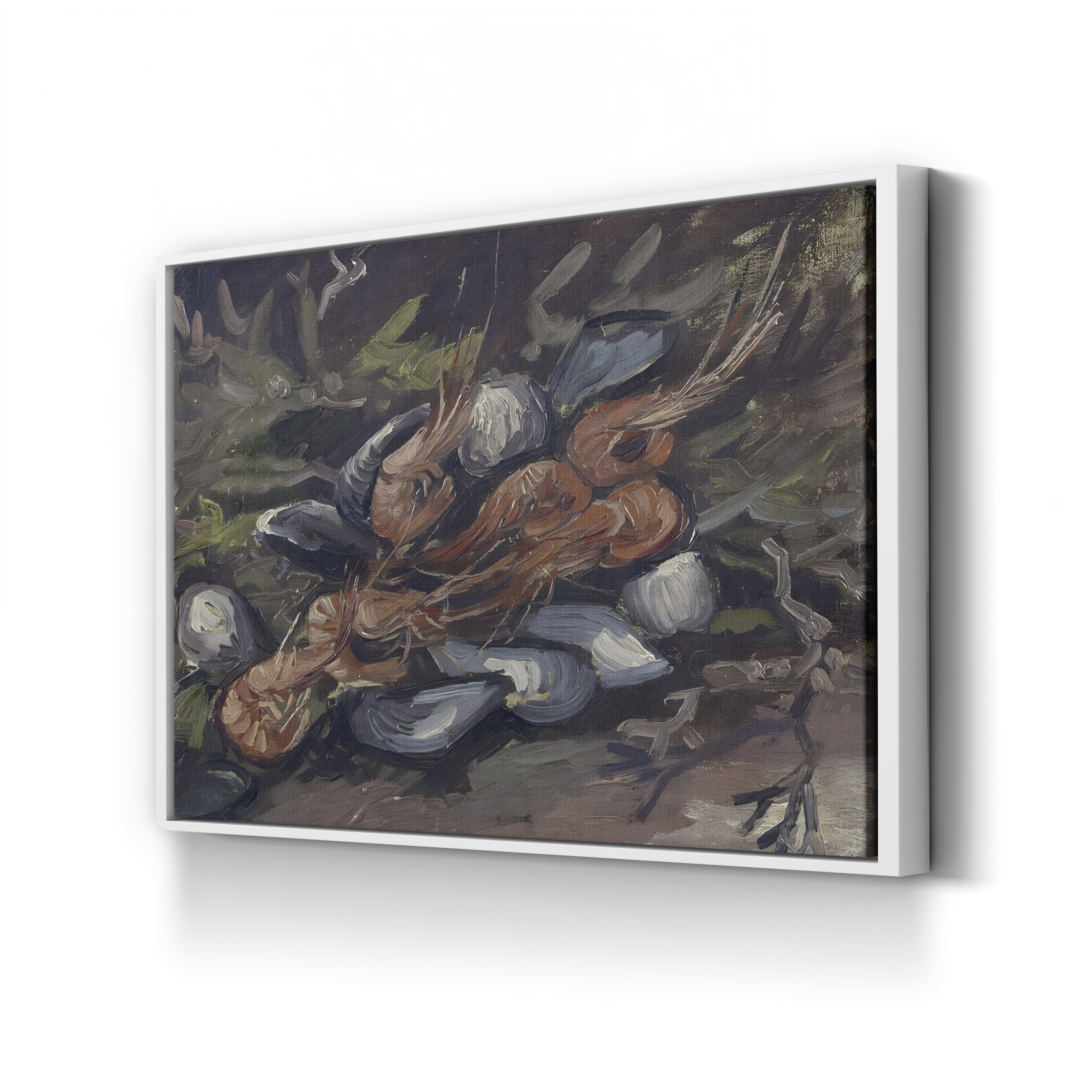 Prawns and Mussels (Crevettes et Moules) by Vincent van Gogh canvas print in white frame