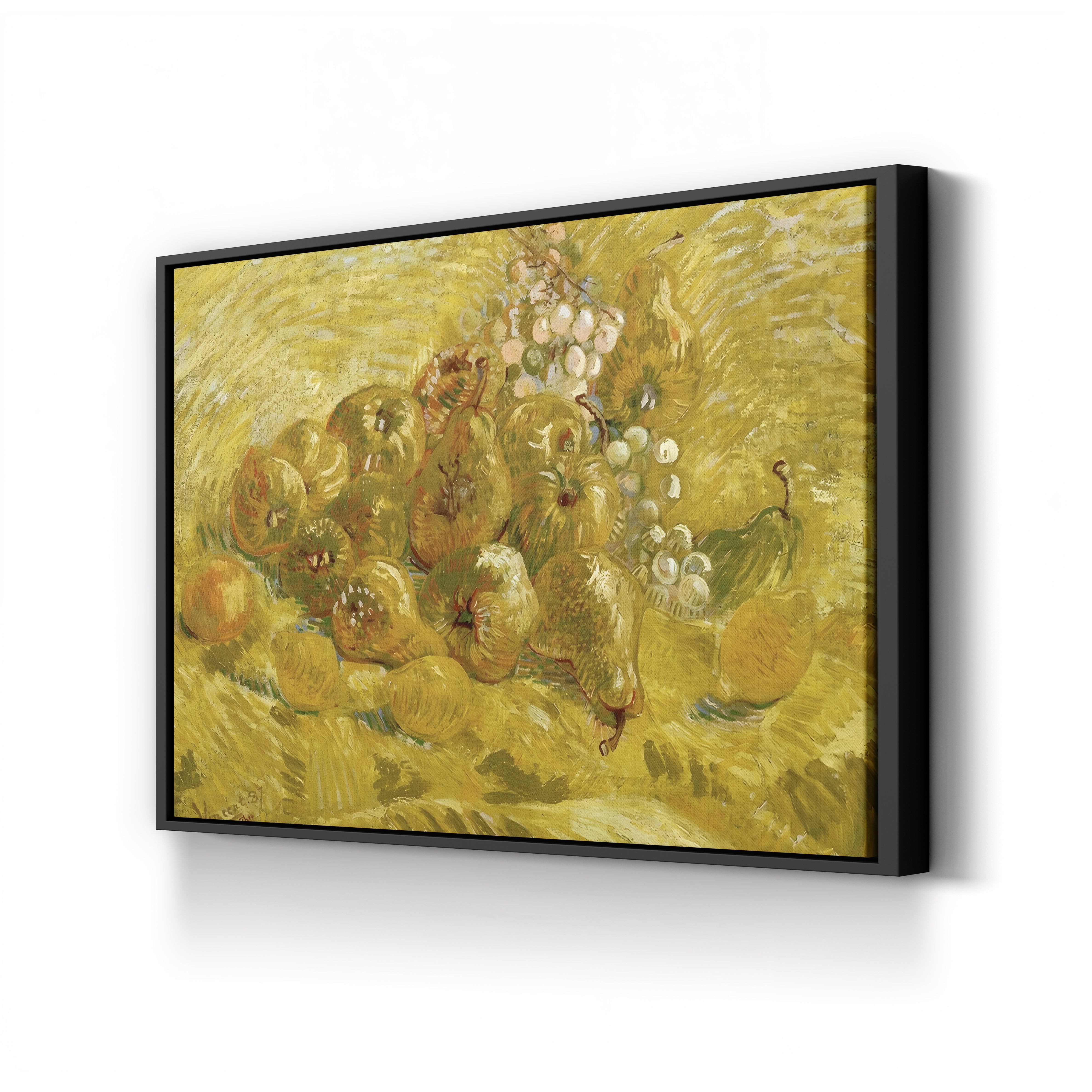 Quinces, Lemons, Pears and Grapes by Vincent van Gogh canvas print in black frame