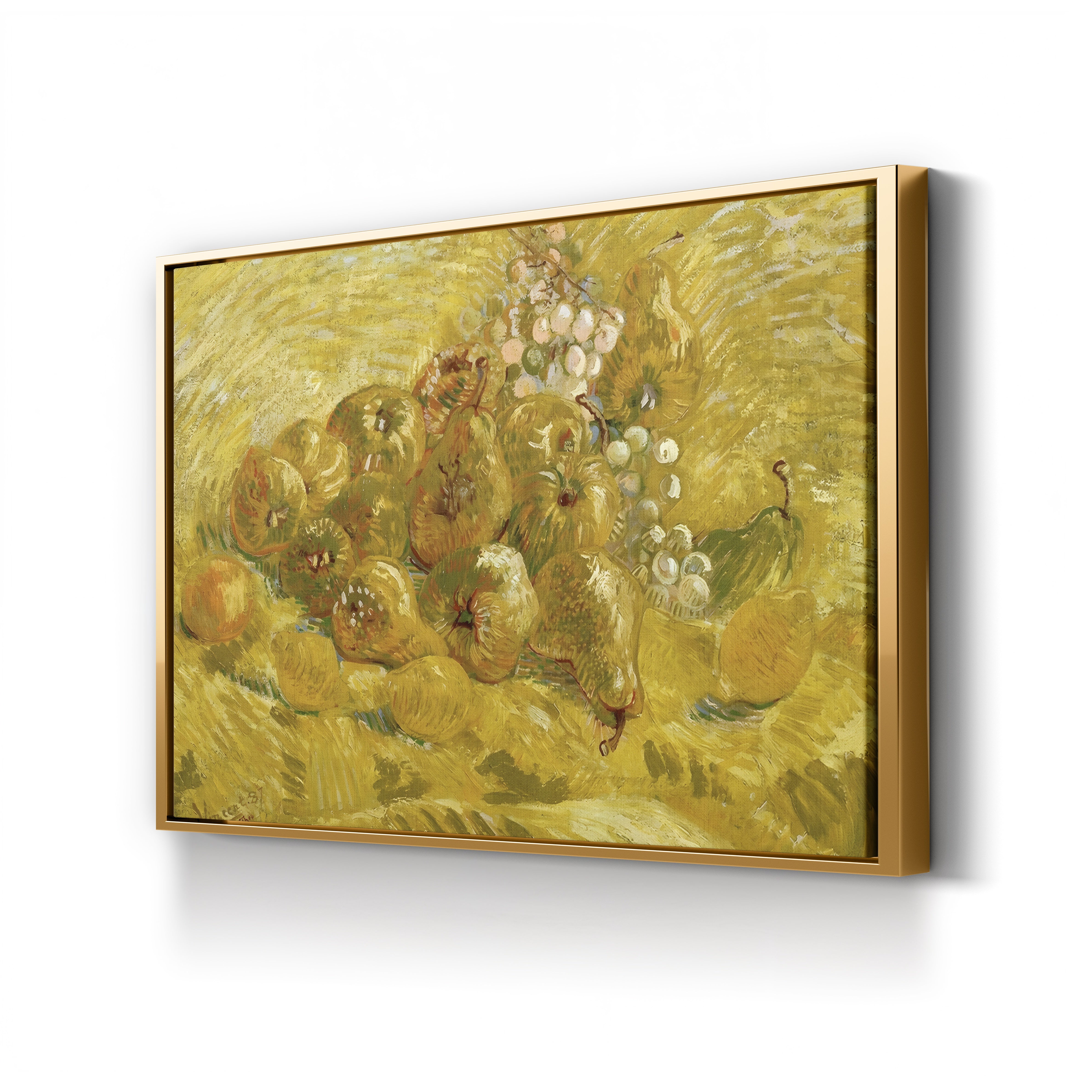 Quinces, Lemons, Pears and Grapes by Vincent van Gogh canvas print in gold frame