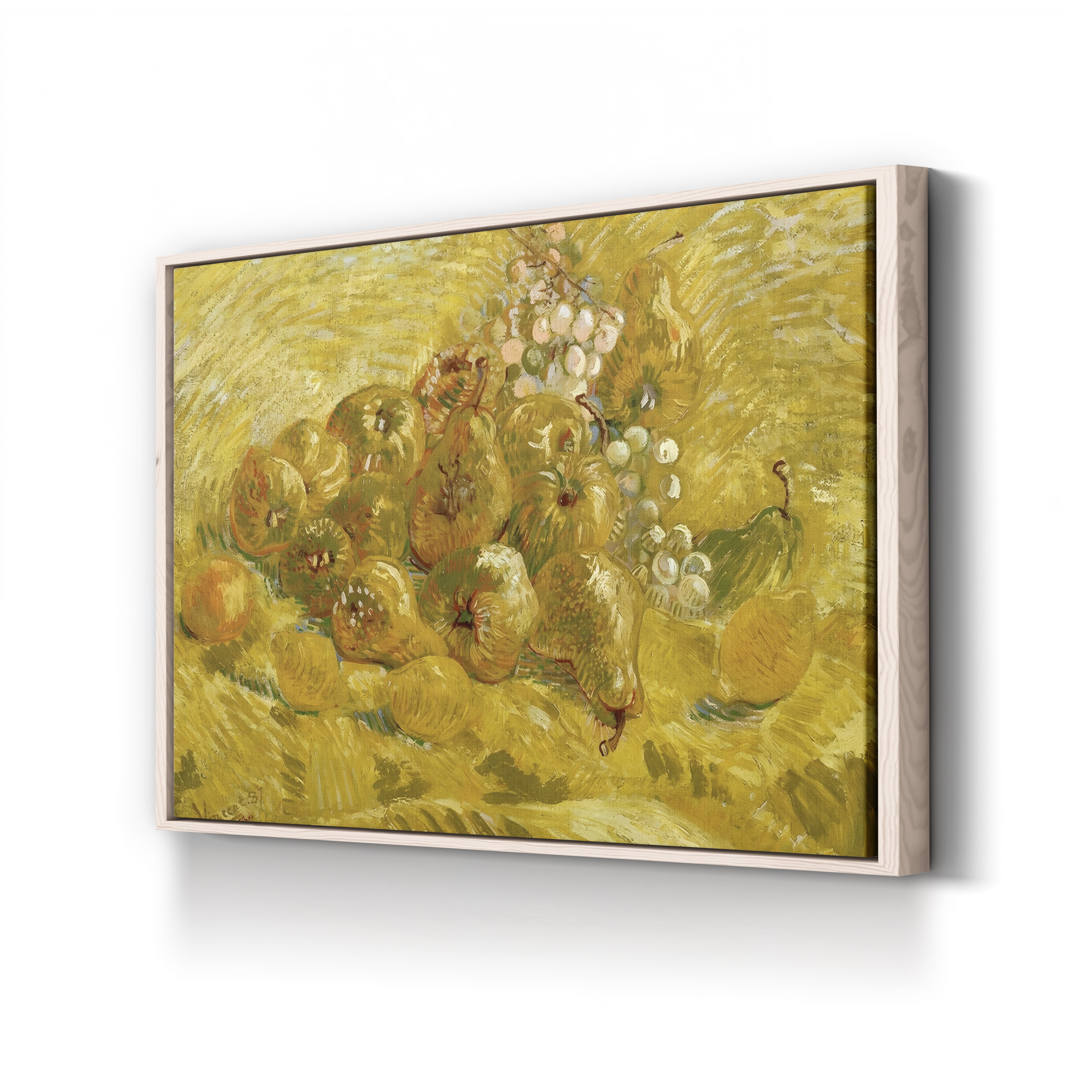 Quinces, Lemons, Pears and Grapes by Vincent van Gogh canvas print in natural wood frame