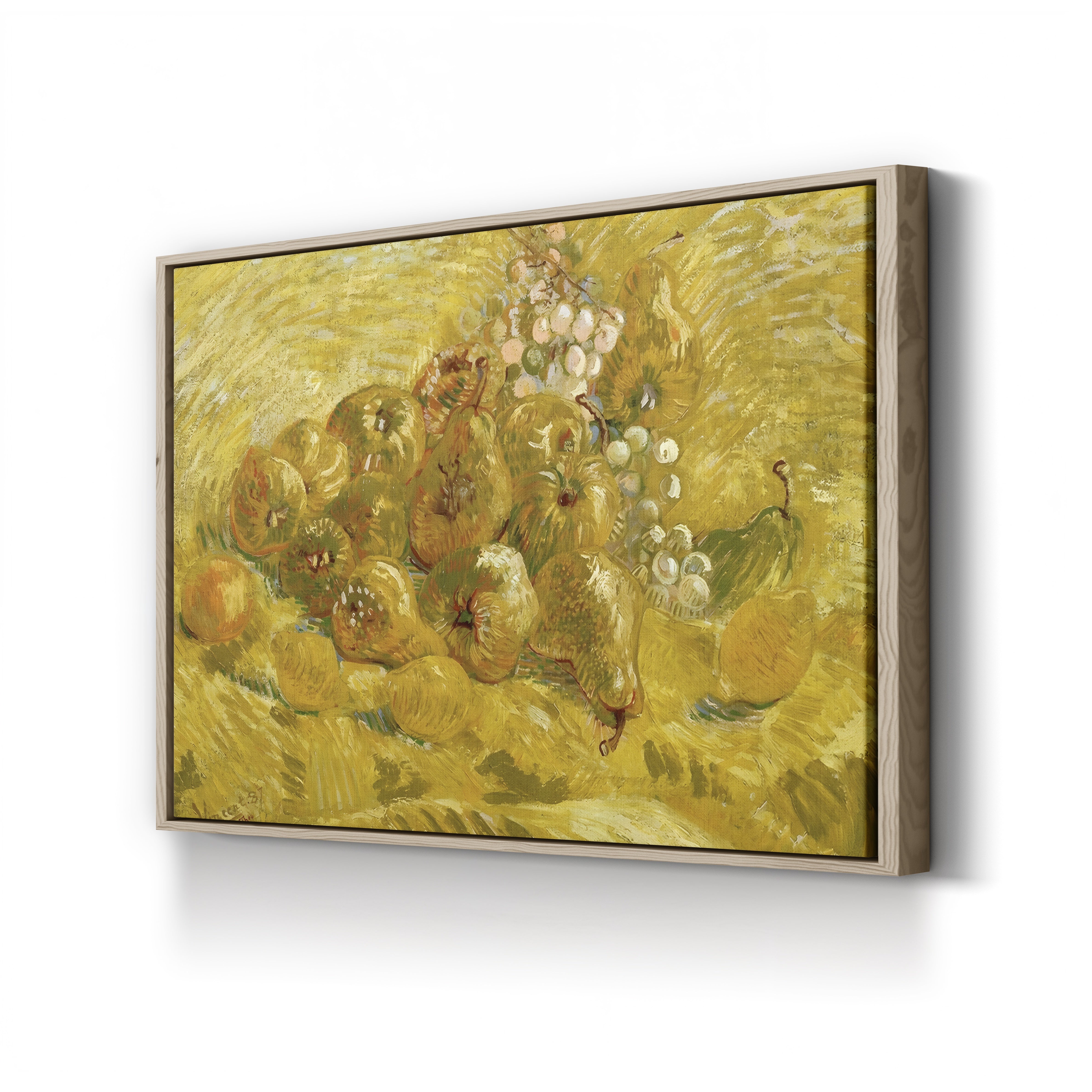 Quinces, Lemons, Pears and Grapes by Vincent van Gogh canvas print in oak frame