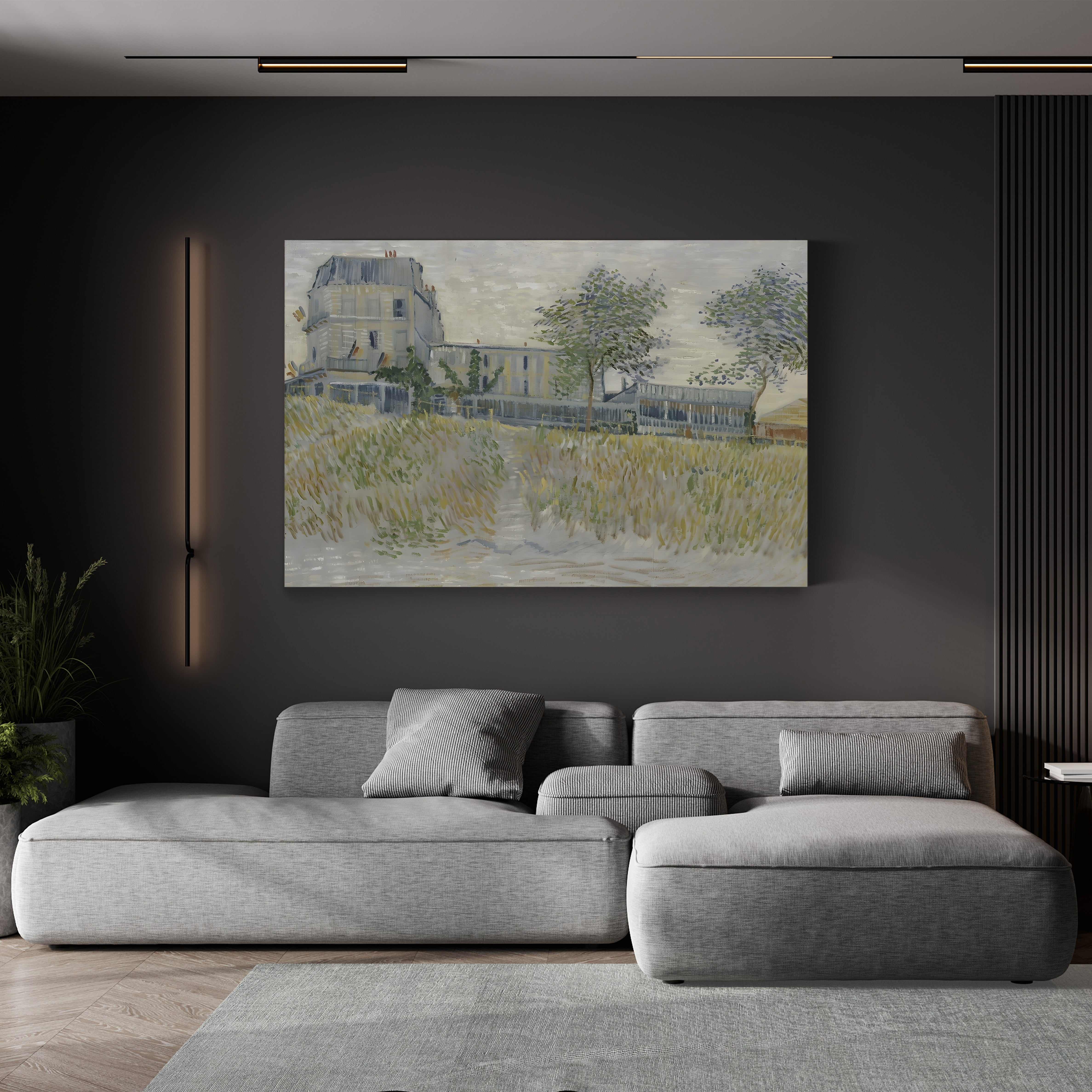 The Restaurant de la Sirène at Asnières by Vincent van Gogh canvas print displayed in a living room