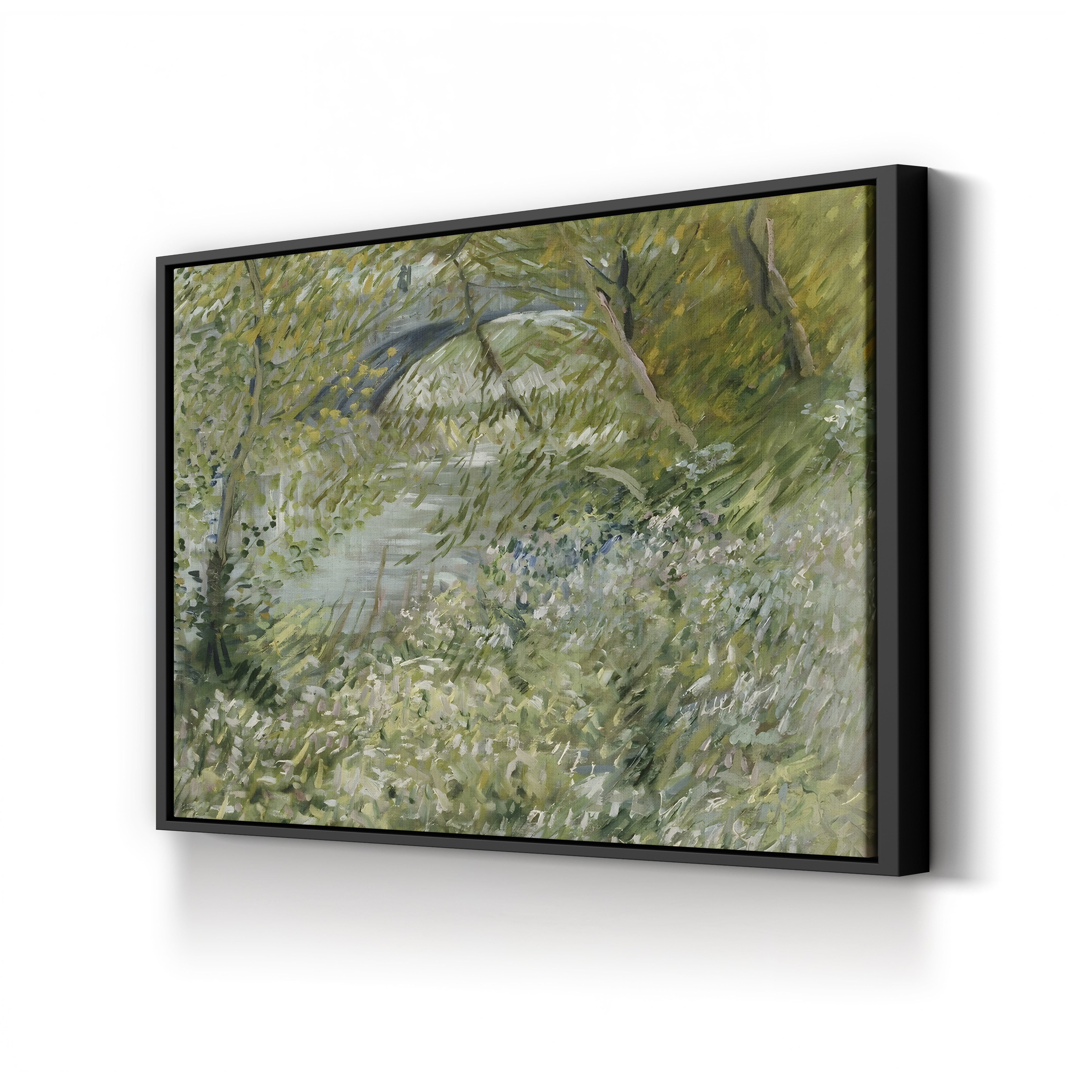 River Bank in Springtime by Vincent van Gogh canvas print in black frame