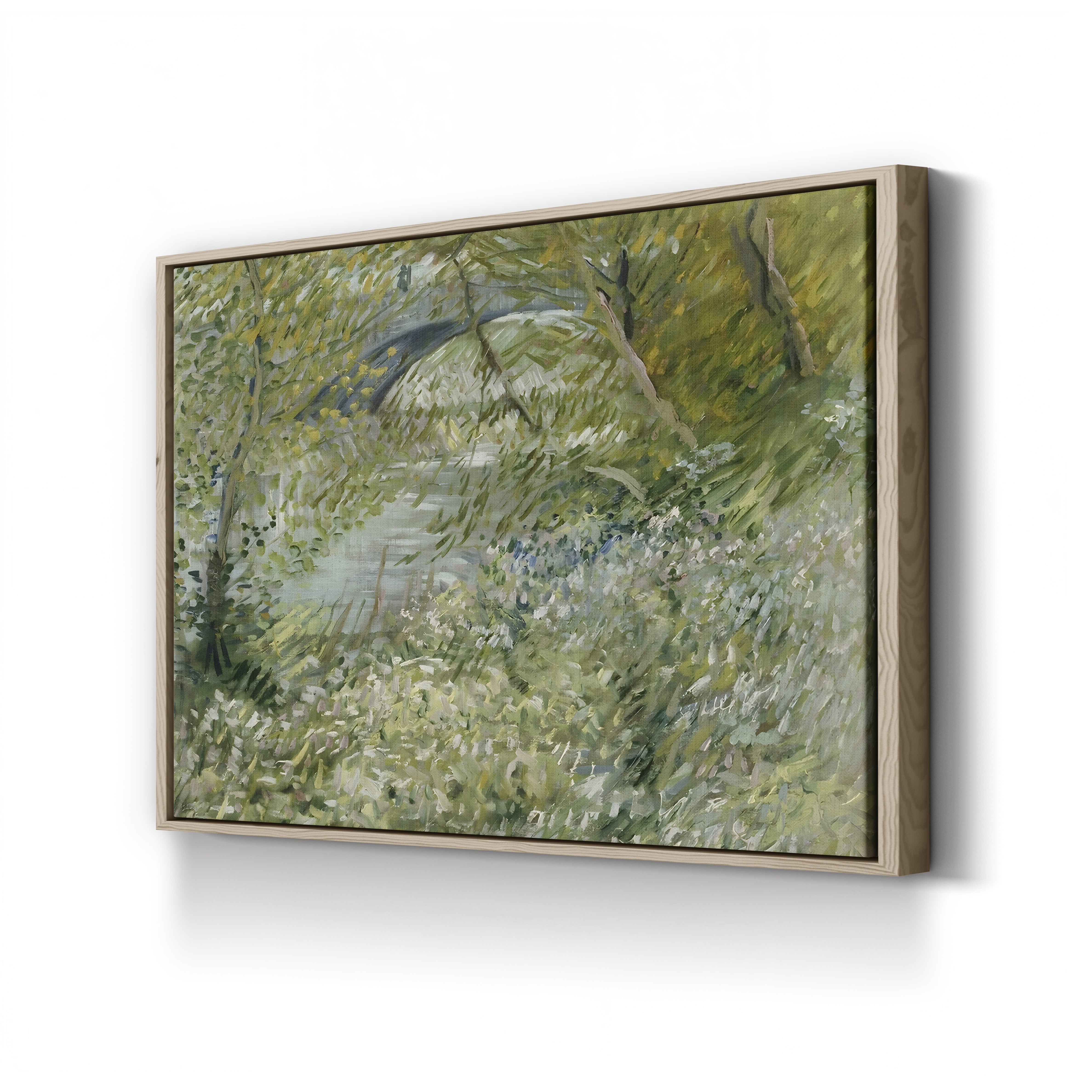River Bank in Springtime by Vincent van Gogh canvas print in oak frame