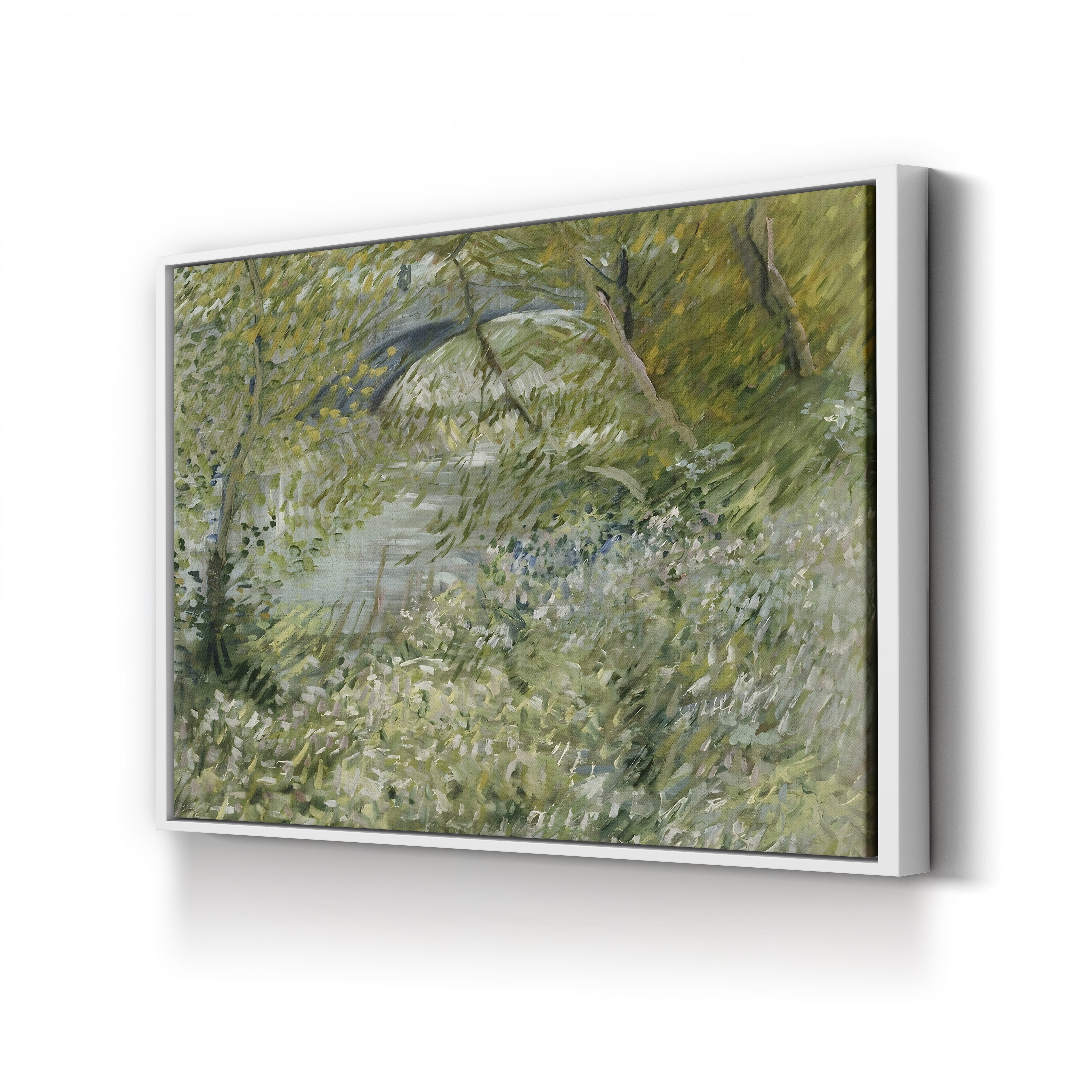 River Bank in Springtime by Vincent van Gogh canvas print in white frame