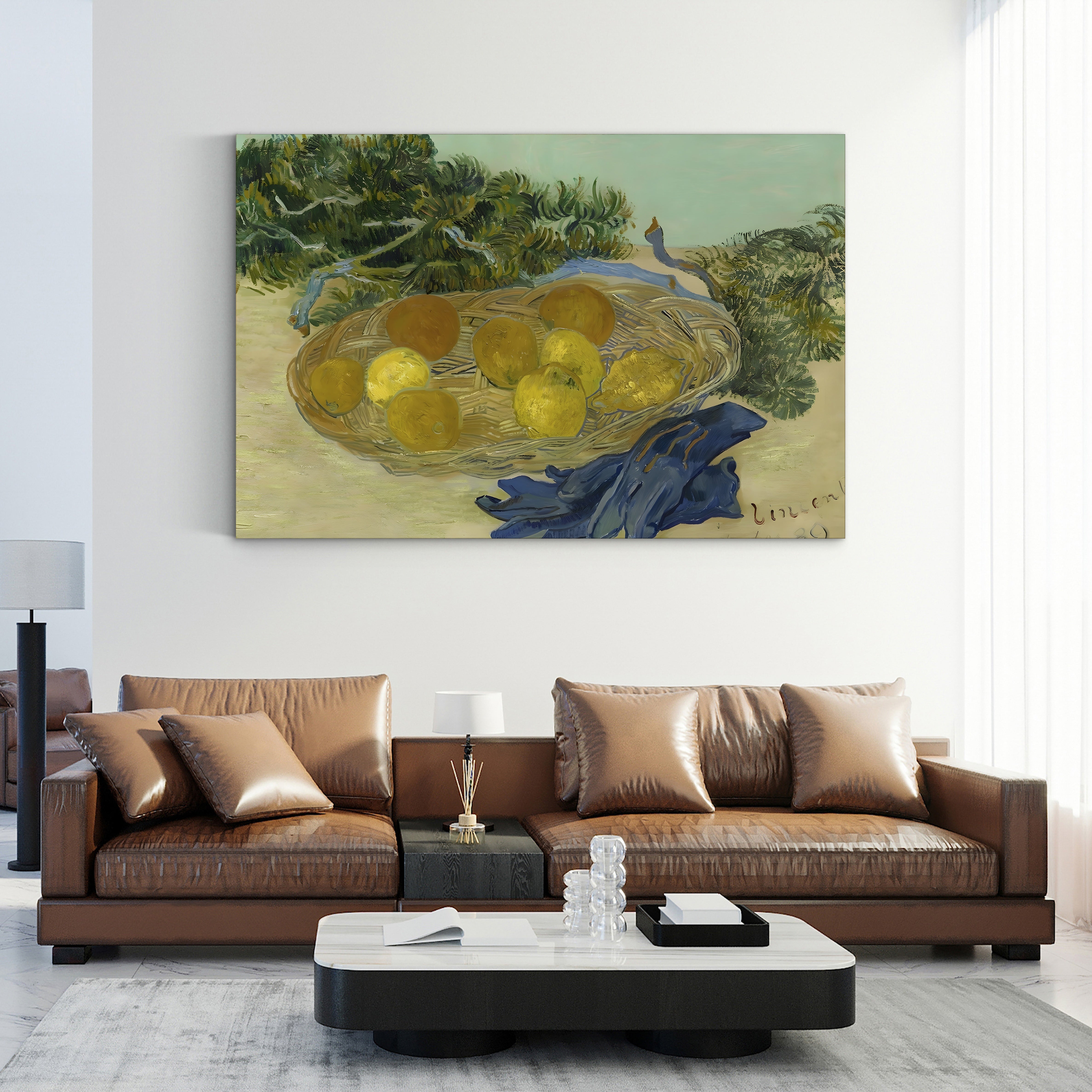 Still Life of Oranges and Lemons with Blue Gloves, 1889 – Vincent van Gogh Wall Art | Post-Impressionist Still Life Canvas Print
