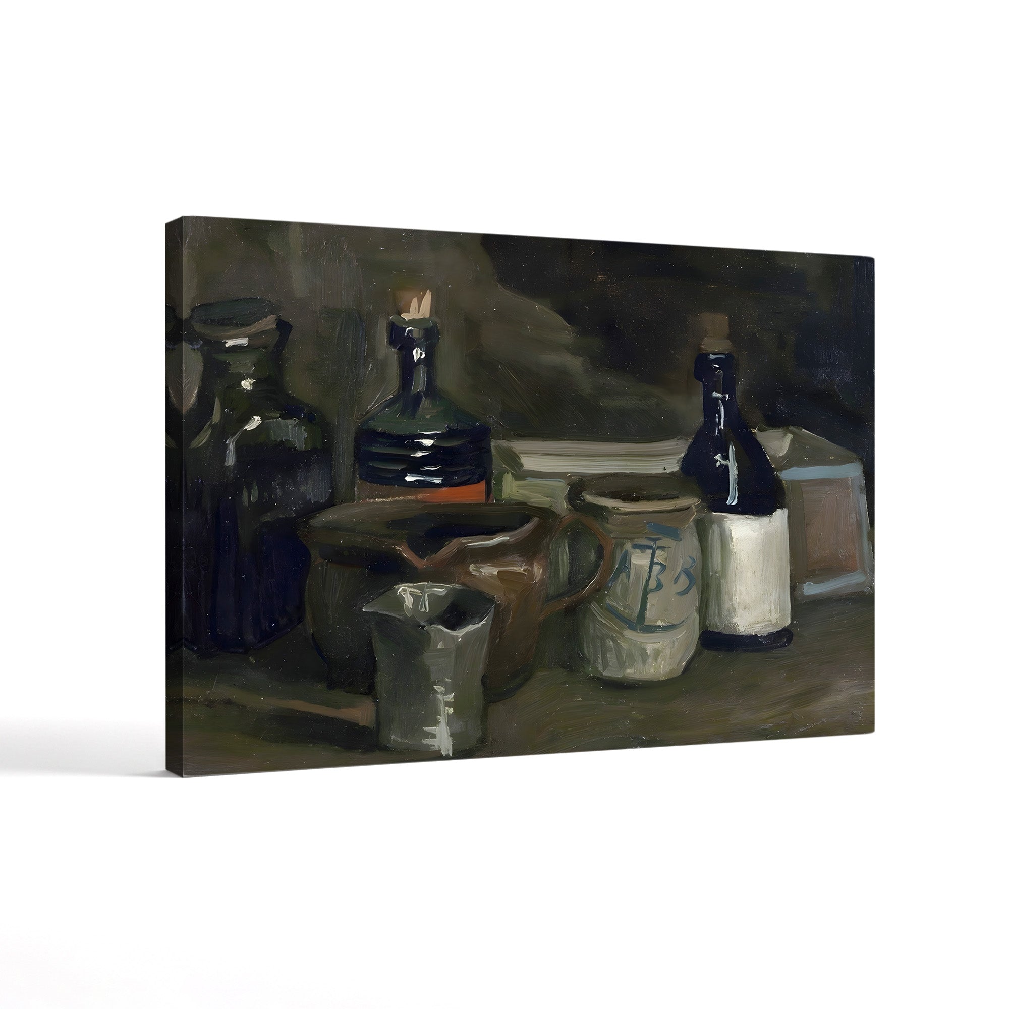 Still Life with Bottles and Pottery, 1884–1885 – Vincent van Gogh Wall Art | Early Dutch Still Life Canvas Print