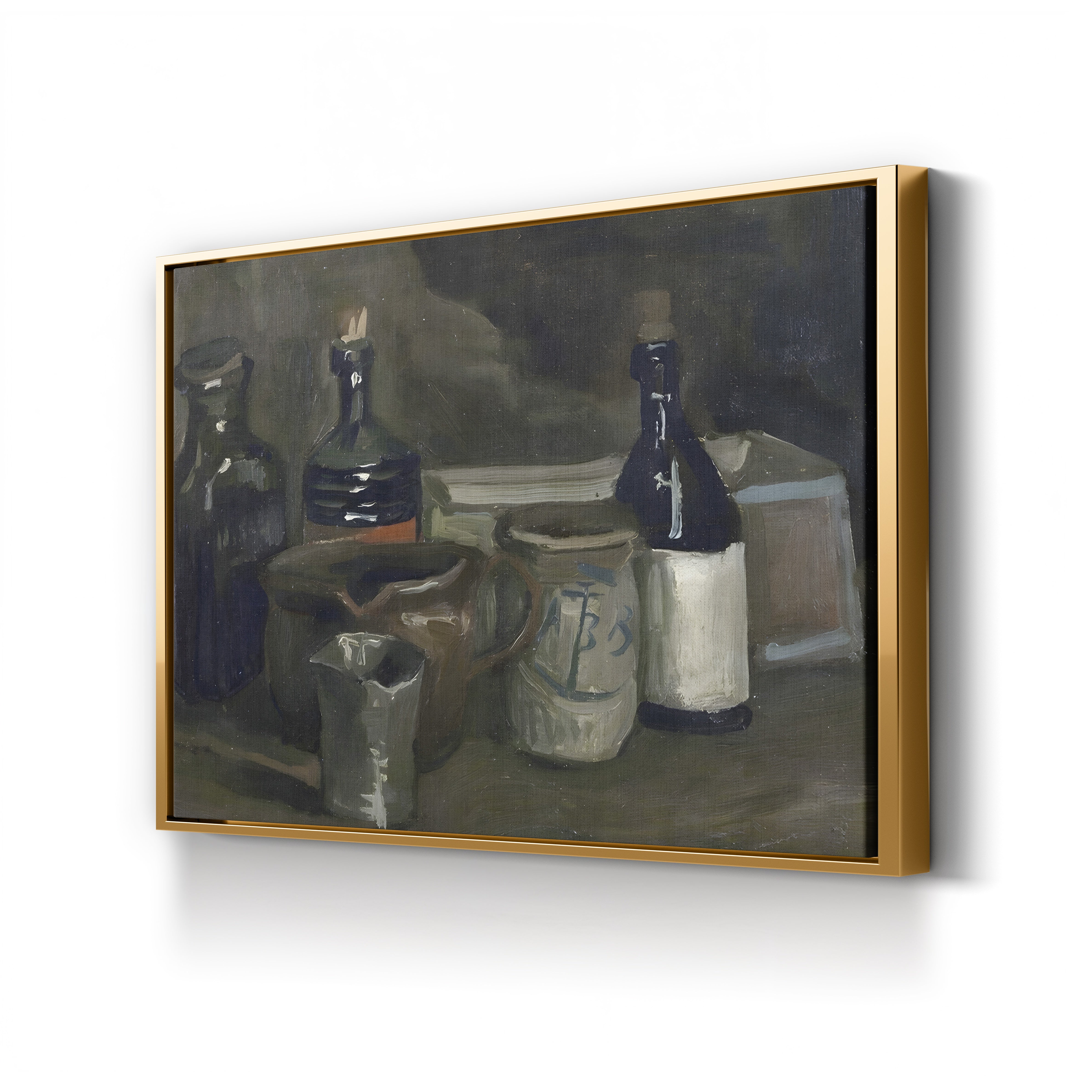 Still Life with Bottles and Pottery, 1884–1885 – Vincent van Gogh Wall Art | Early Dutch Still Life Canvas Print