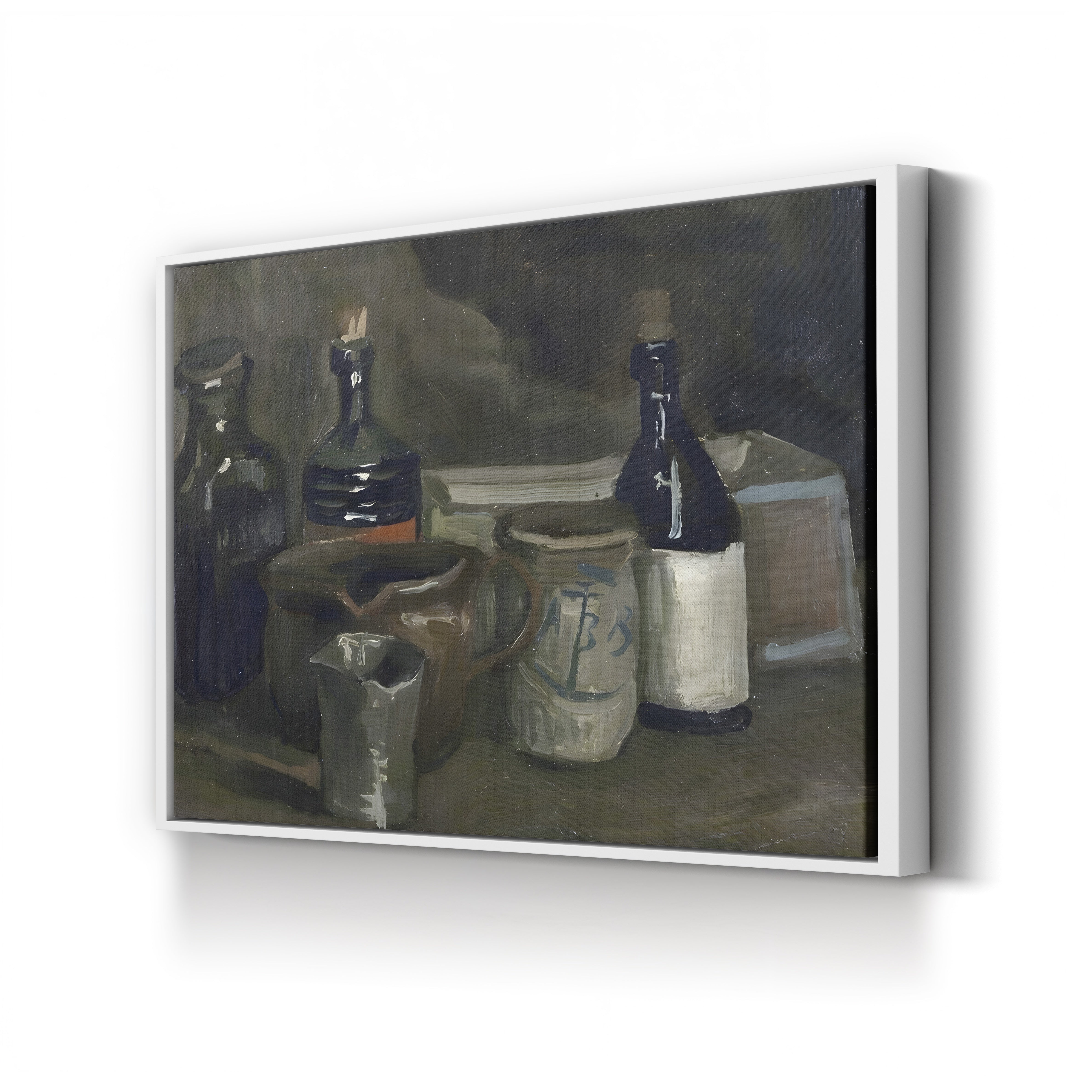Still Life with Bottles and Pottery, 1884–1885 – Vincent van Gogh Wall Art | Early Dutch Still Life Canvas Print