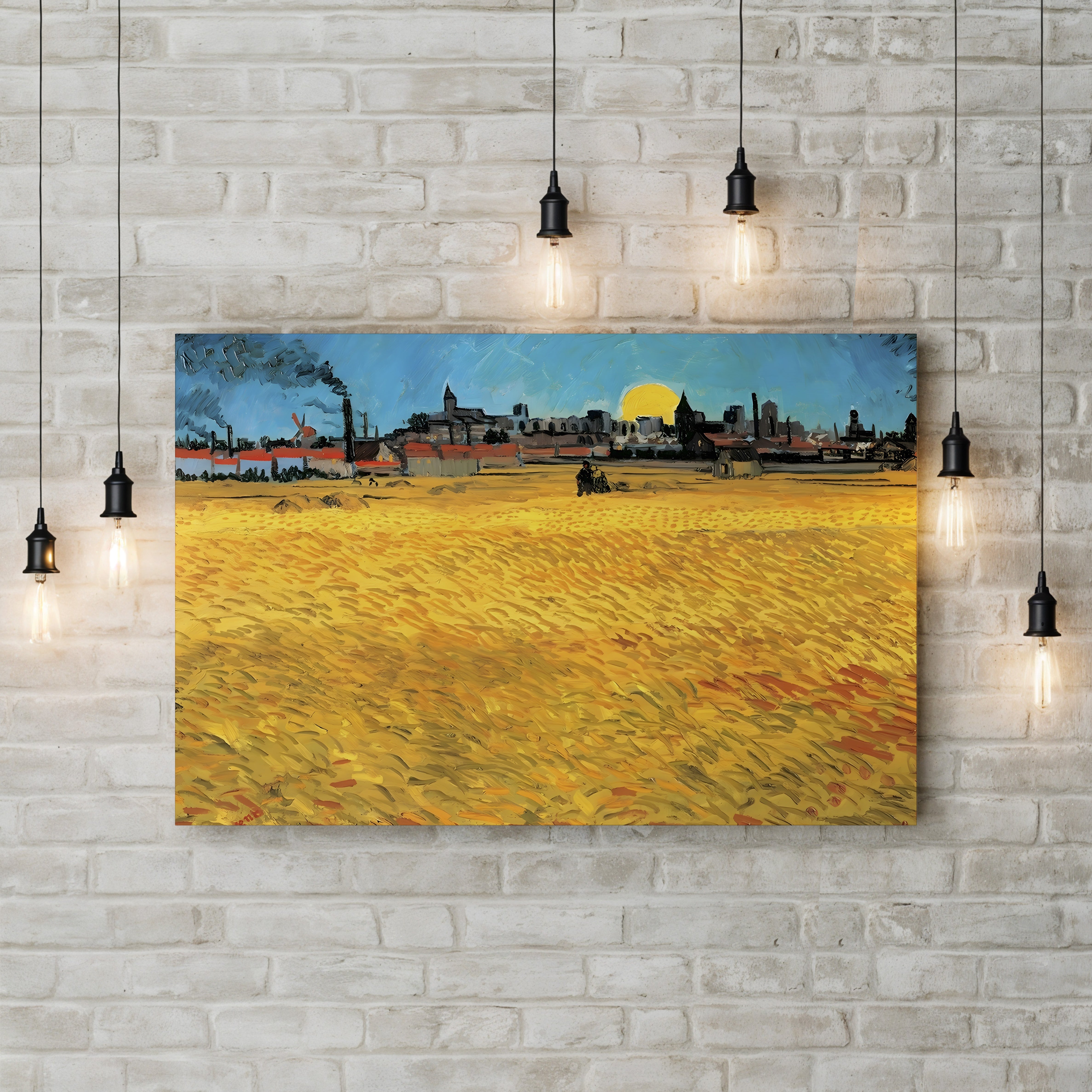 Summer Evening, Wheat Field at Sunset, 1888 – Vincent van Gogh Wall Art | Post-Impressionist Landscape Canvas Print