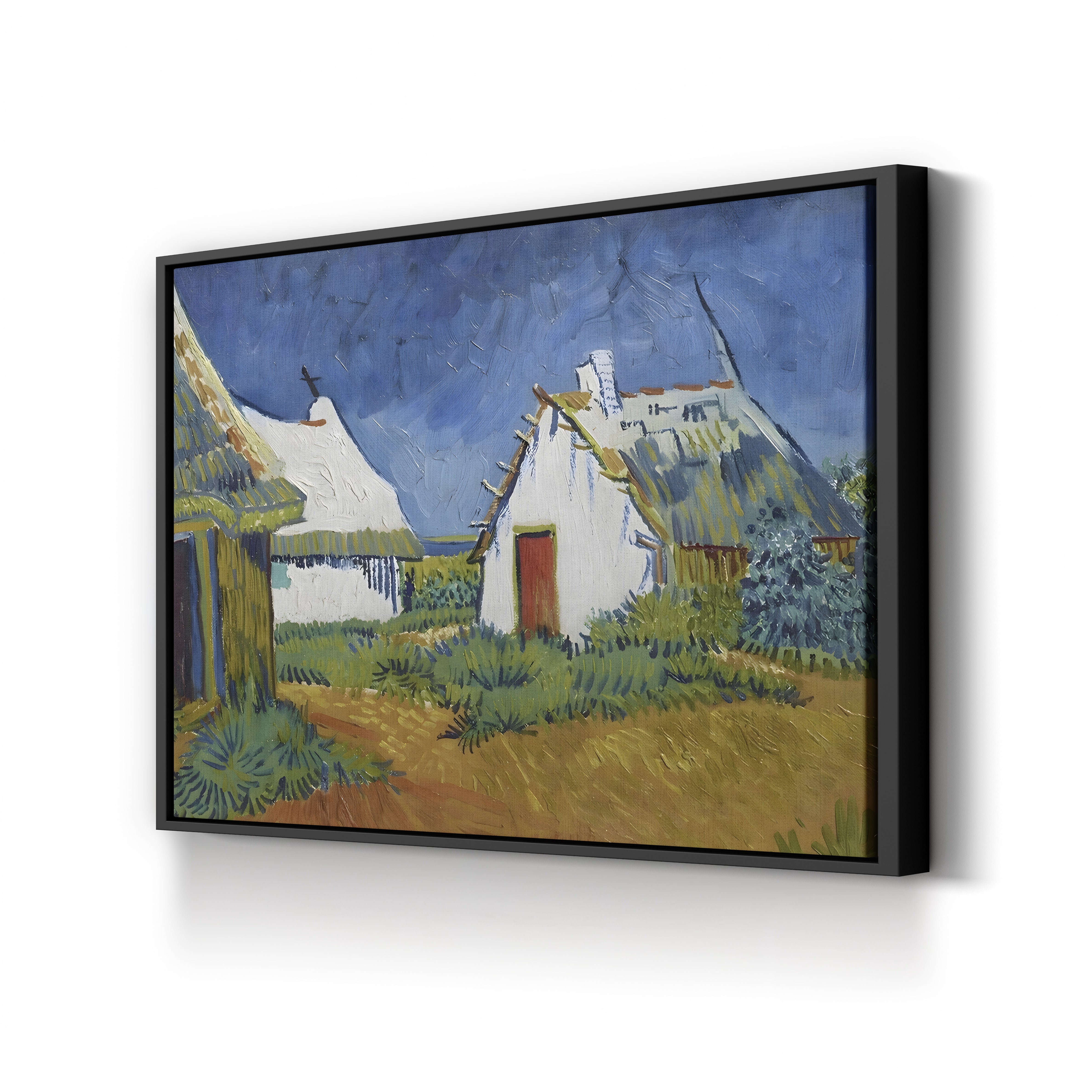 Three White Cottages in Saintes-Maries, 1888 – Vincent van Gogh Wall Art | Post-Impressionist Village Canvas Print