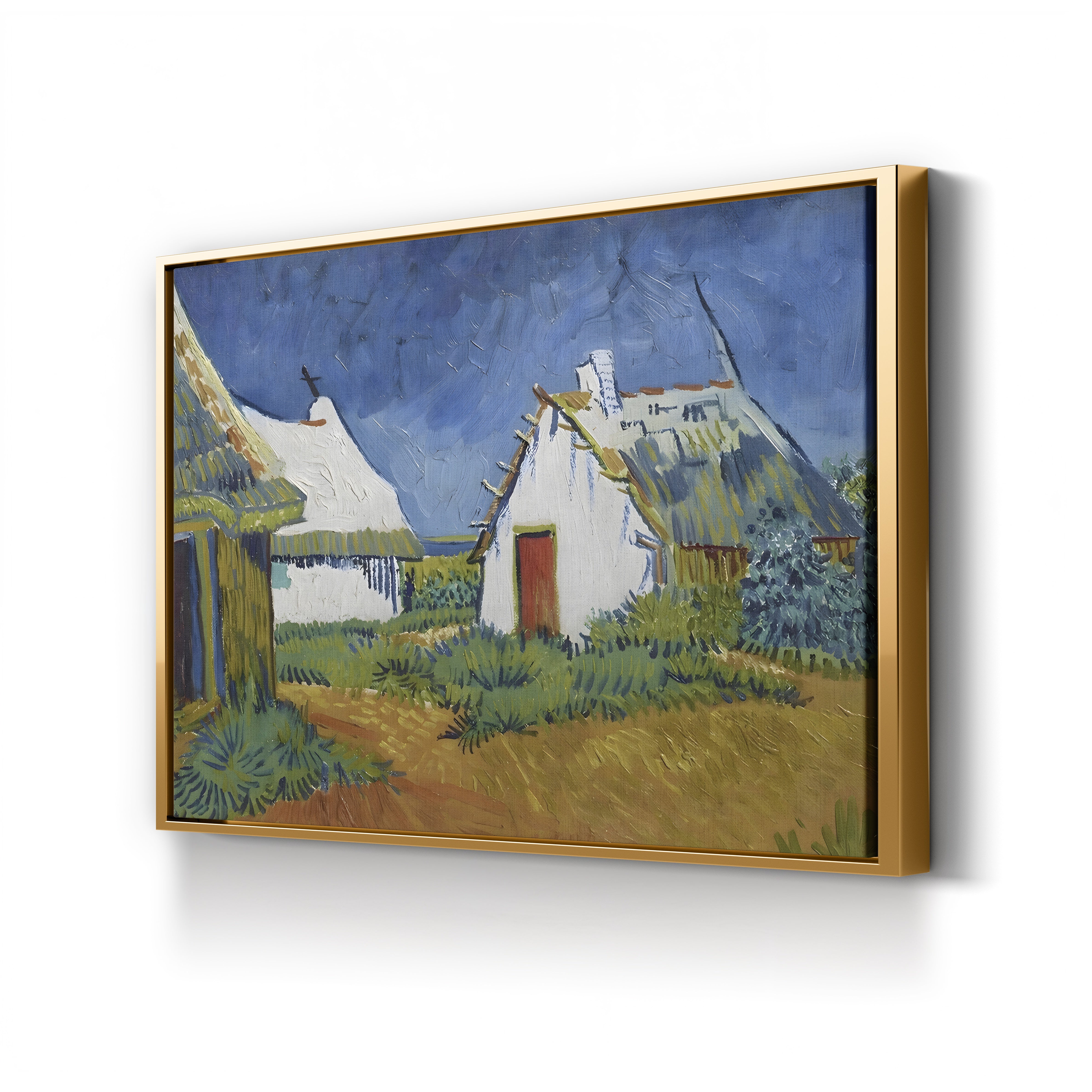 Three White Cottages in Saintes-Maries, 1888 – Vincent van Gogh Wall Art | Post-Impressionist Village Canvas Print