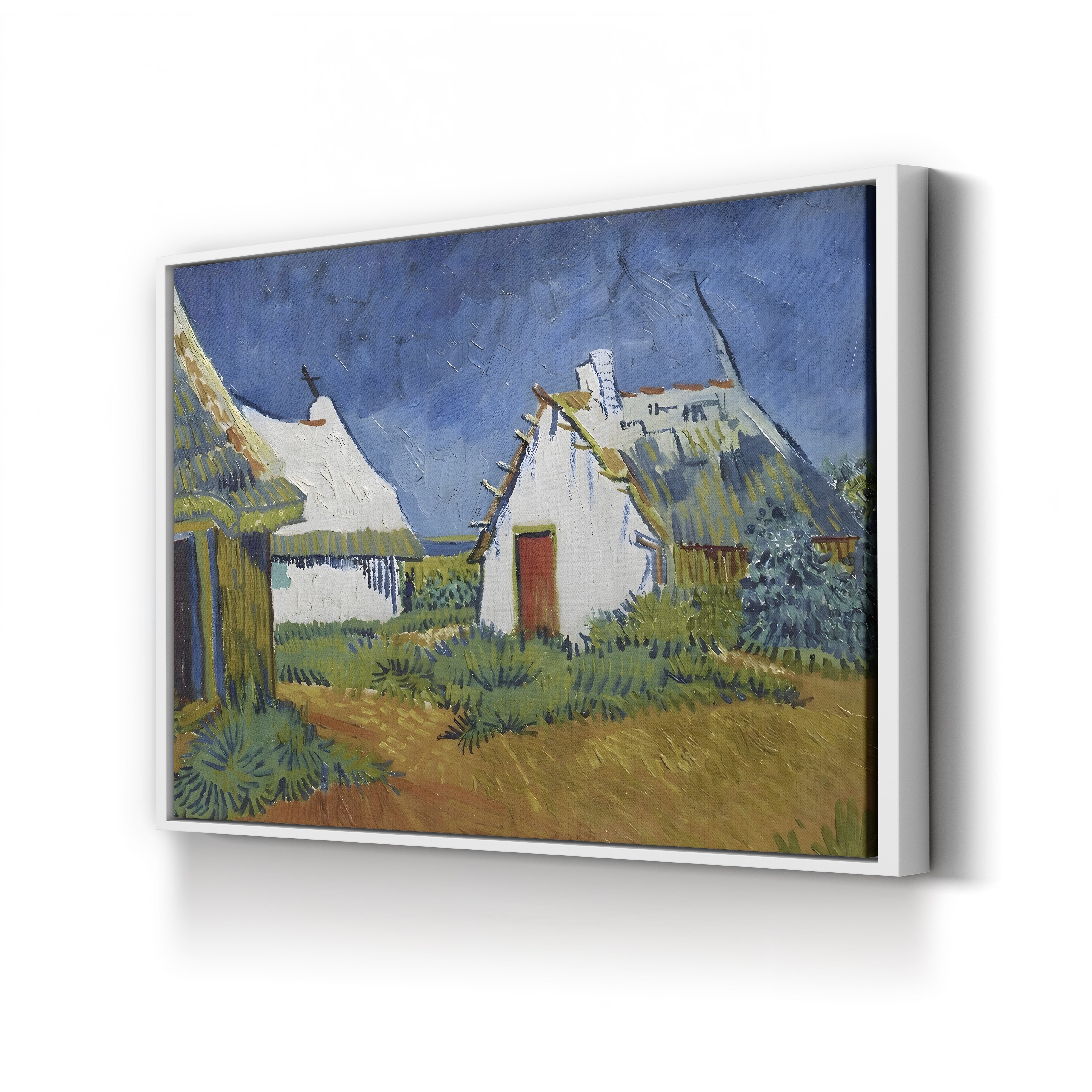 Three White Cottages in Saintes-Maries, 1888 – Vincent van Gogh Wall Art | Post-Impressionist Village Canvas Print