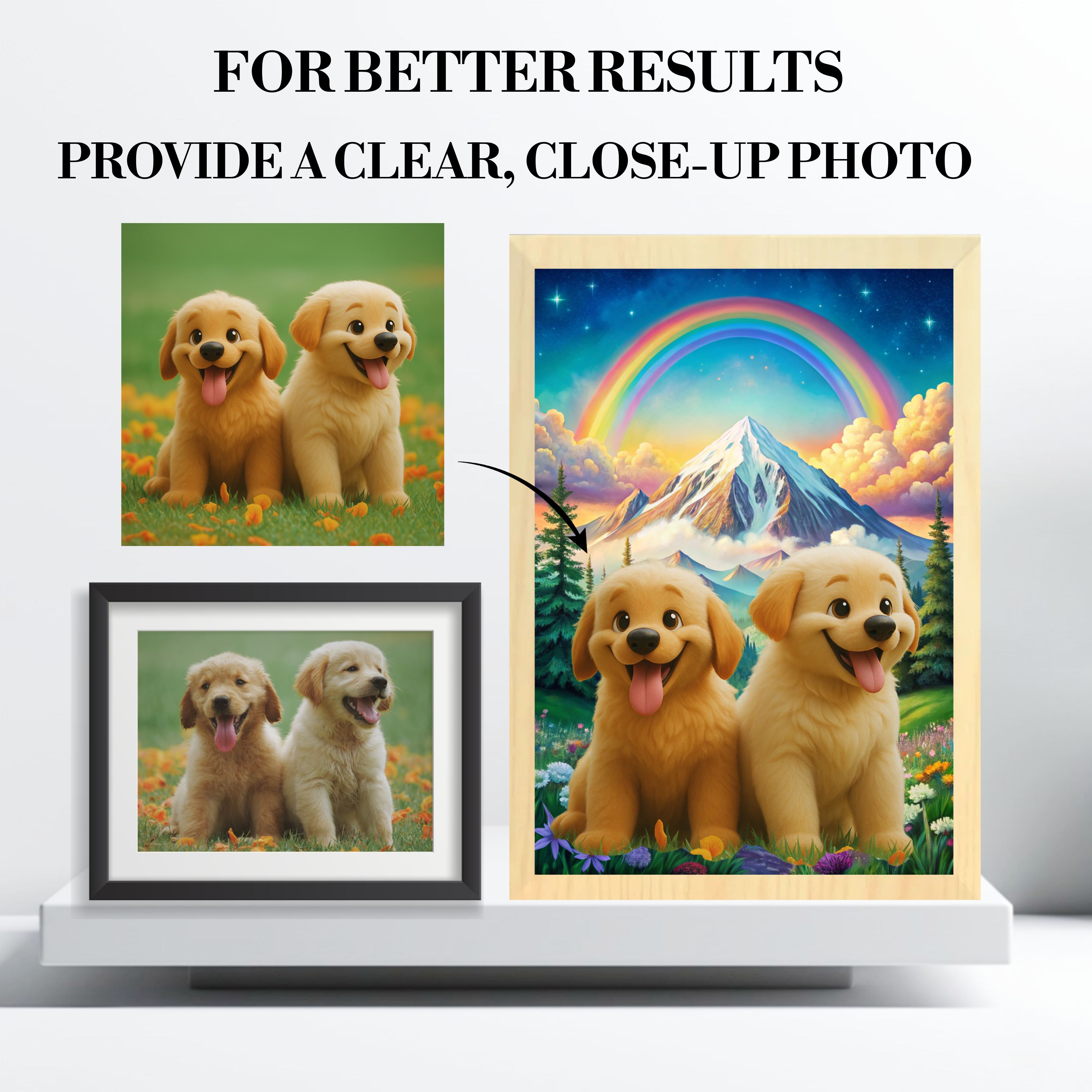 Personalized cartoon pet portrait in an LED light box