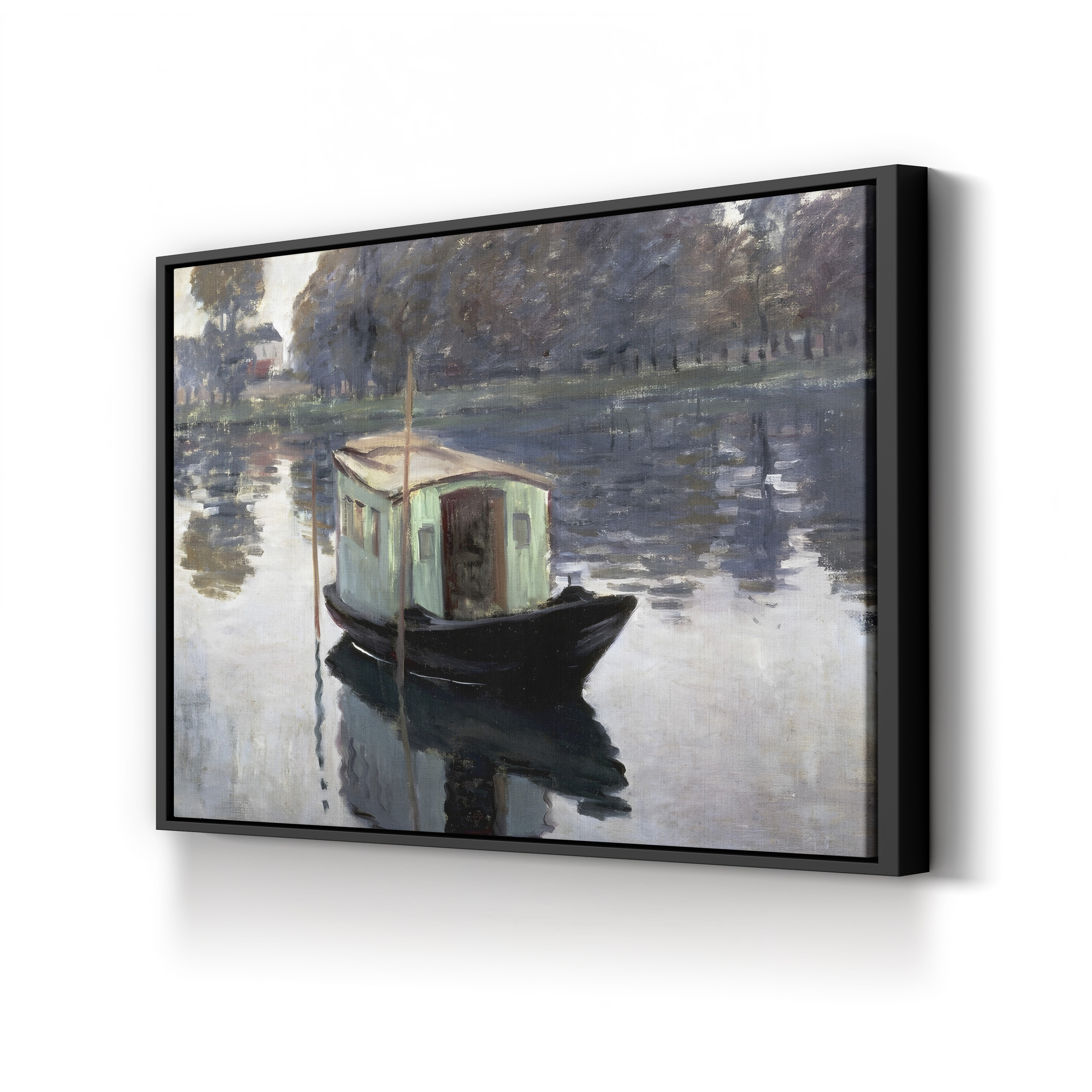 The Studio Boat, 1874 – Claude Monet Wall Art | Impressionist Floating Studio Canvas Print