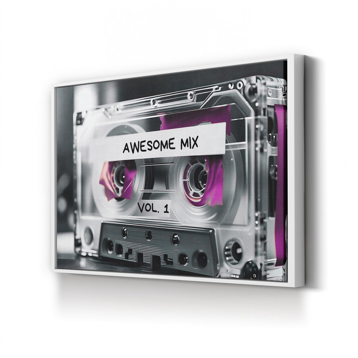 Vintage Mixtape Cassette Illustration canvas print in White Framed Canvas