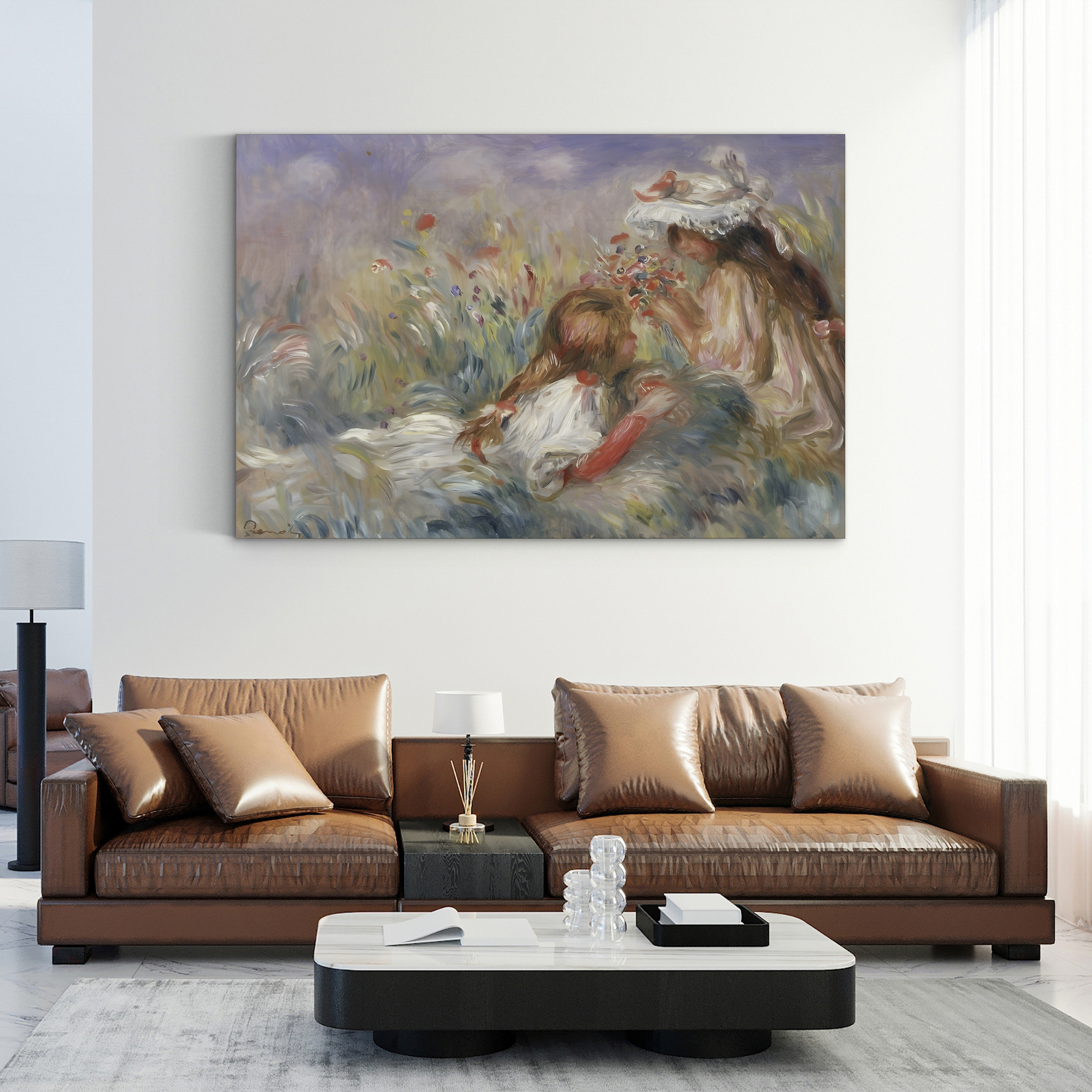Two Children Seated Among Flowers, 1900 – Pierre-Auguste Renoir Wall Art | Impressionist Figural Canvas Print