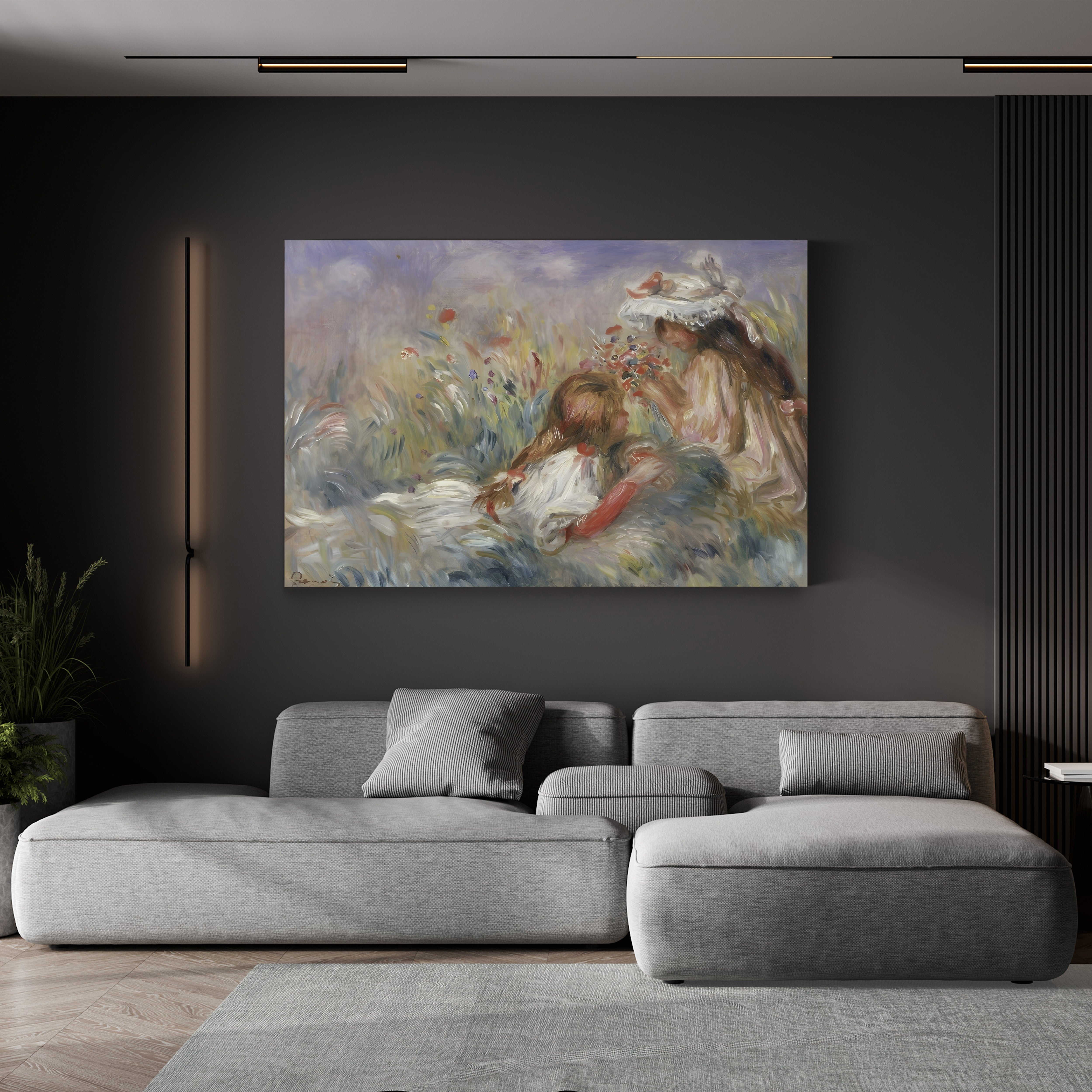 Two Children Seated Among Flowers, 1900 – Pierre-Auguste Renoir Wall Art | Impressionist Figural Canvas Print