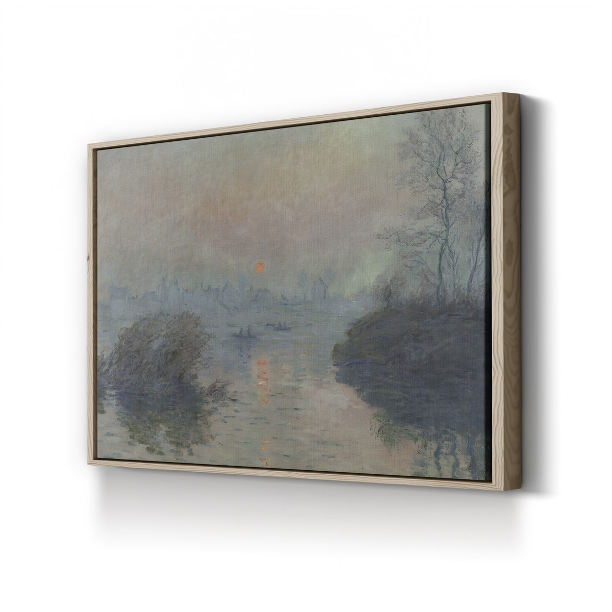 Sunset on the Seine at Lavacourt, c. 1880 by Claude Monet canvas print in oak frame