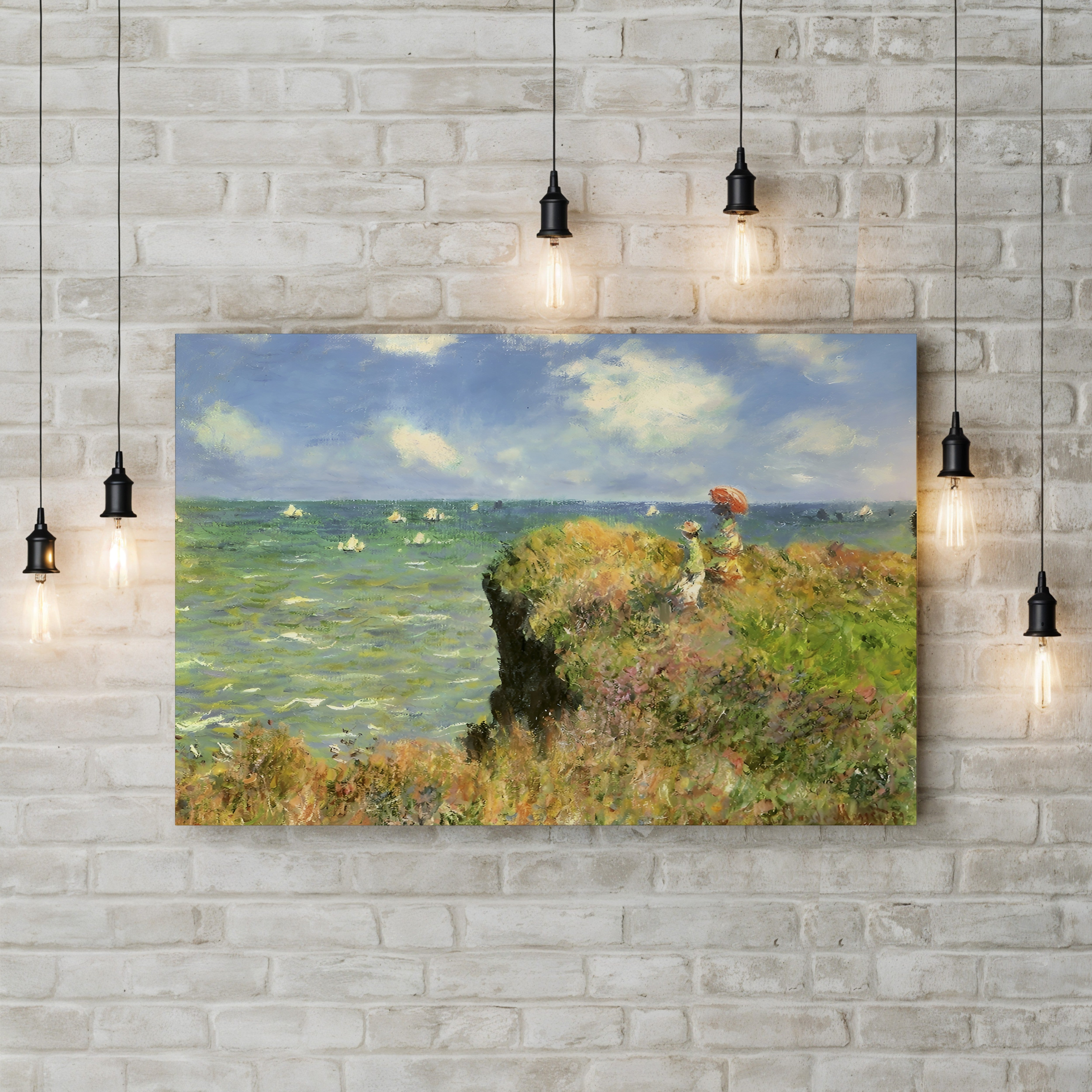 Cliff Walk at Pourville – Claude Monet Wall Art | Iconic Impressionist Coastal Figures Canvas Print