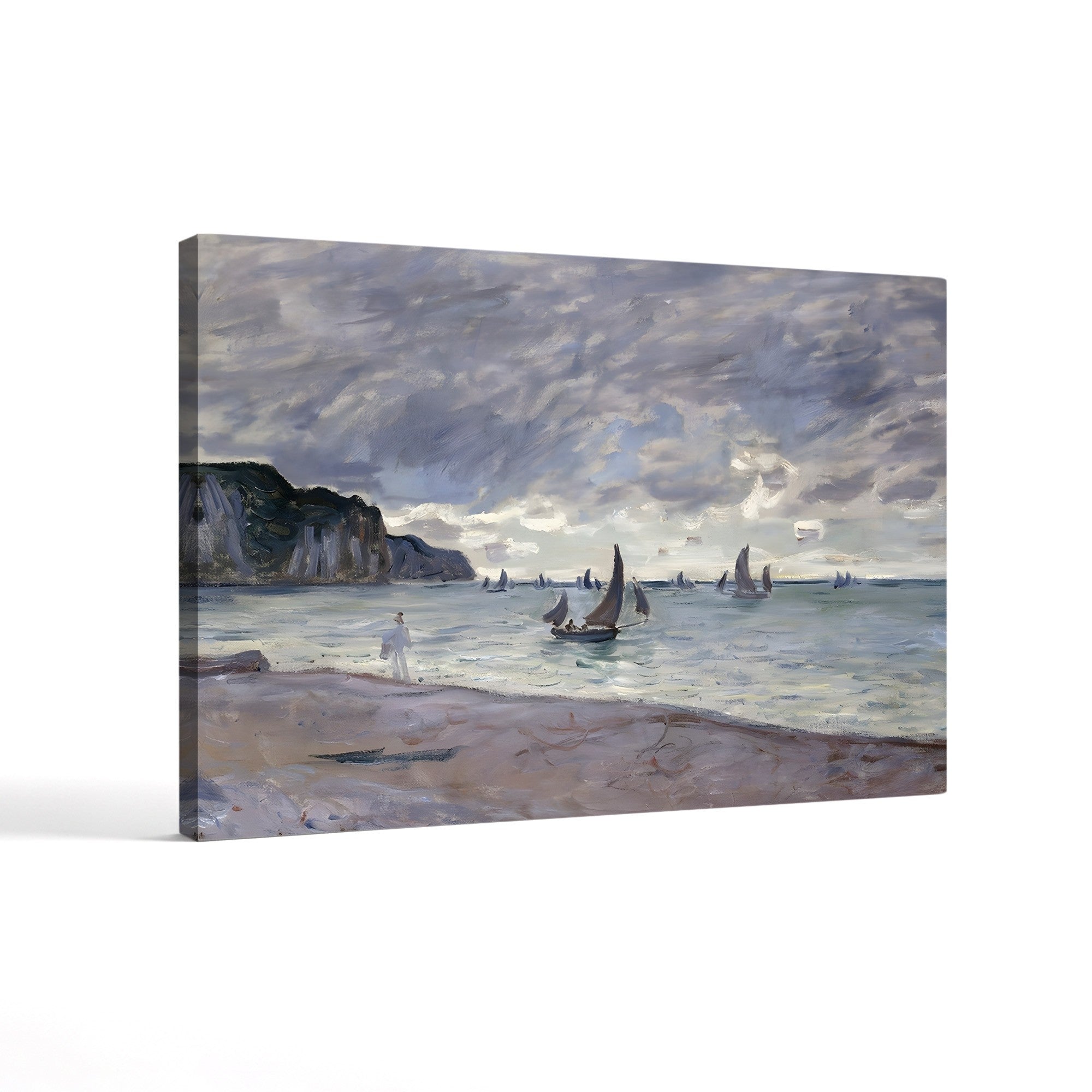 Fishing Boats in Front of the Beach and Cliffs of Pourville, 1882 – Claude Monet Wall Art | Impressionist Seascape Print