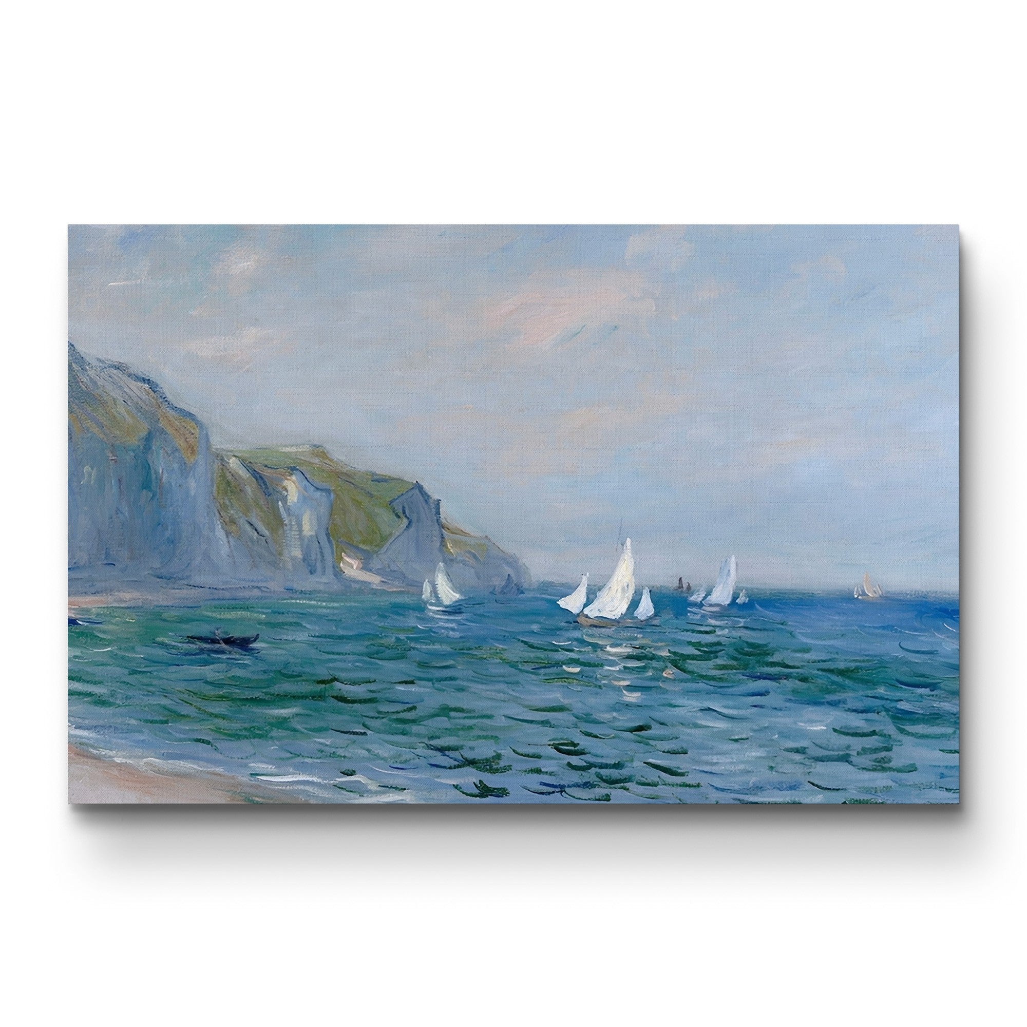 Cliffs and Sailboats at Pourville – Claude Monet Wall Art | Impressionist Normandy Coastal Canvas Print