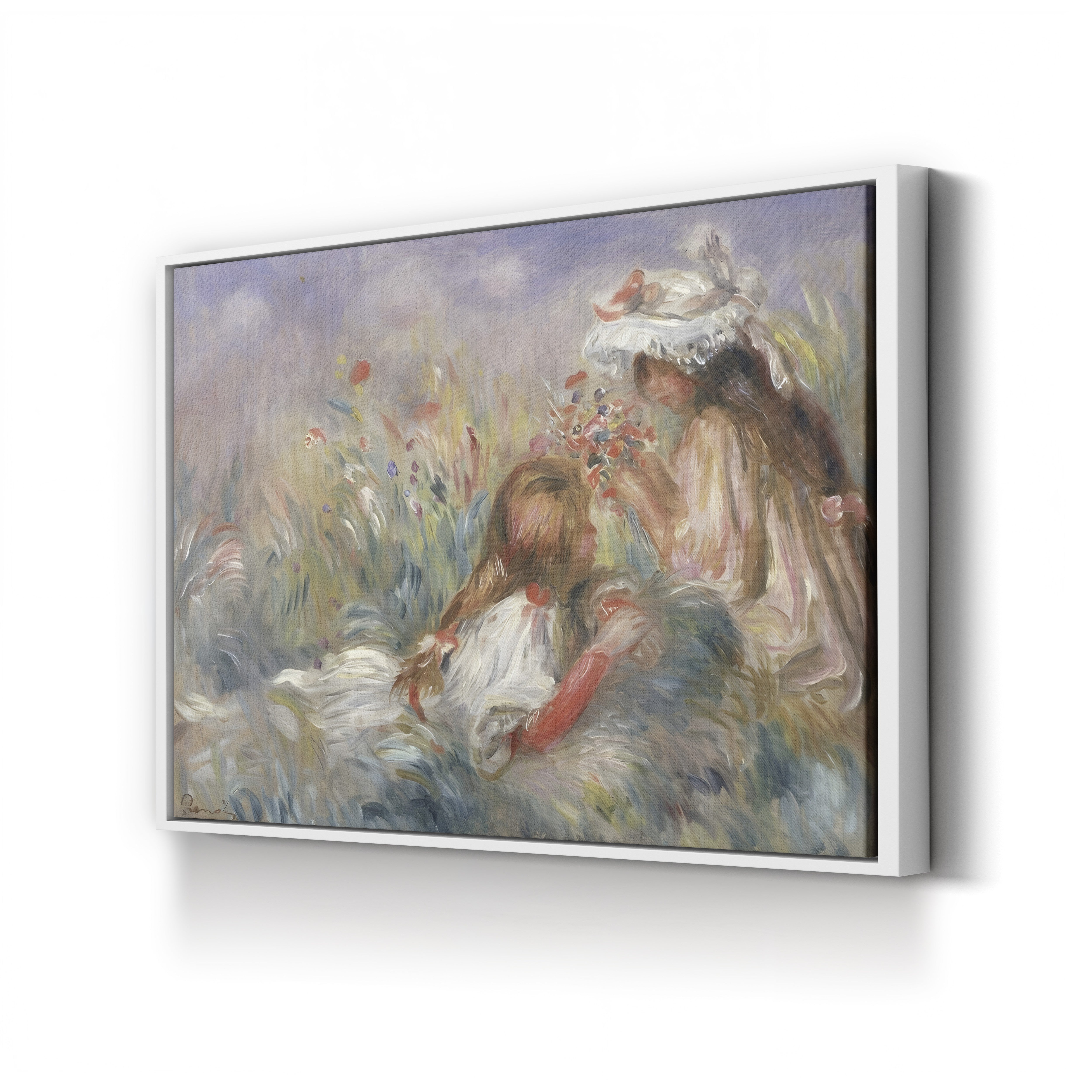 Two Children Seated Among Flowers, 1900 – Pierre-Auguste Renoir Wall Art | Impressionist Figural Canvas Print
