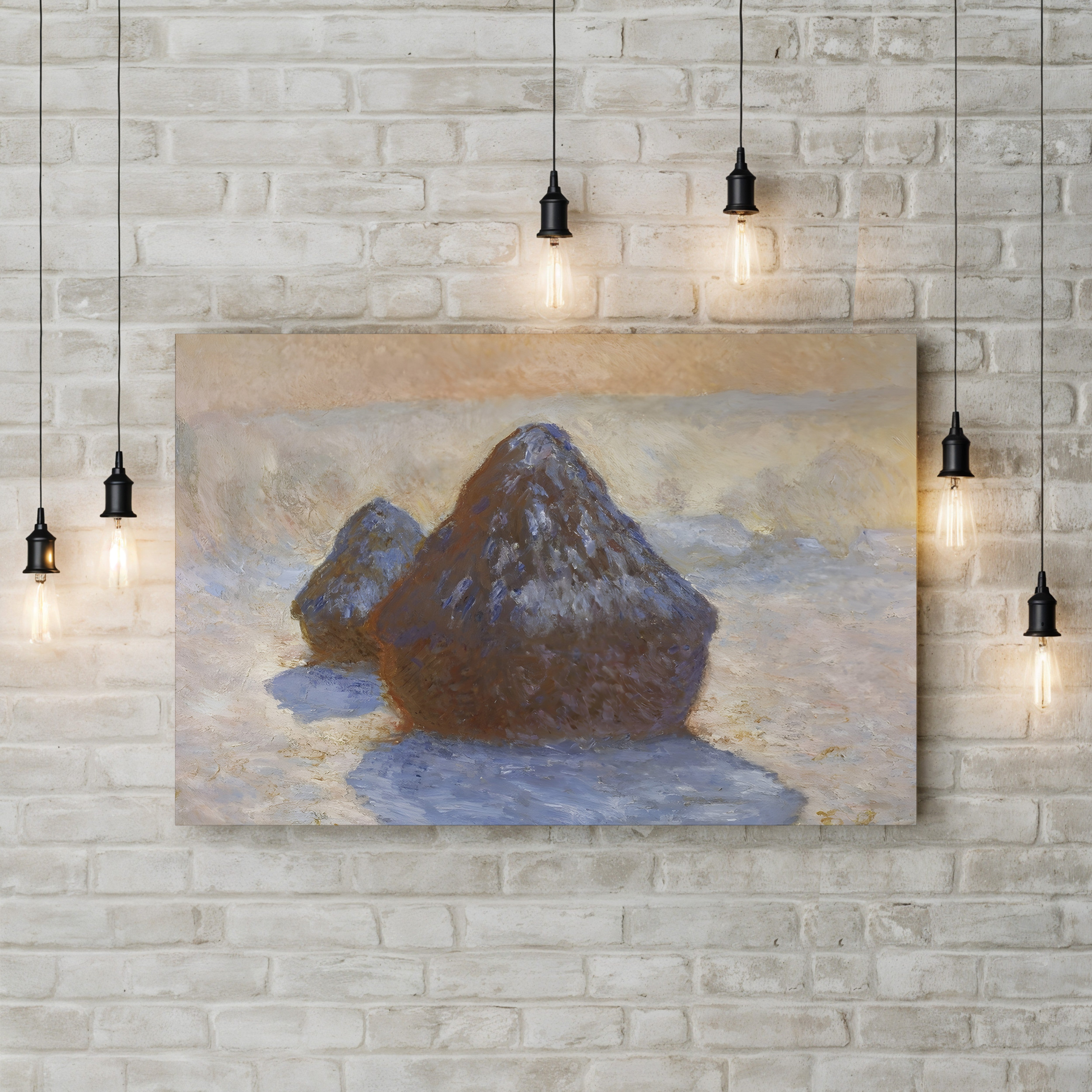 Haystacks, Snow Effect – Claude Monet Wall Art | Impressionist Winter Landscape Canvas Print