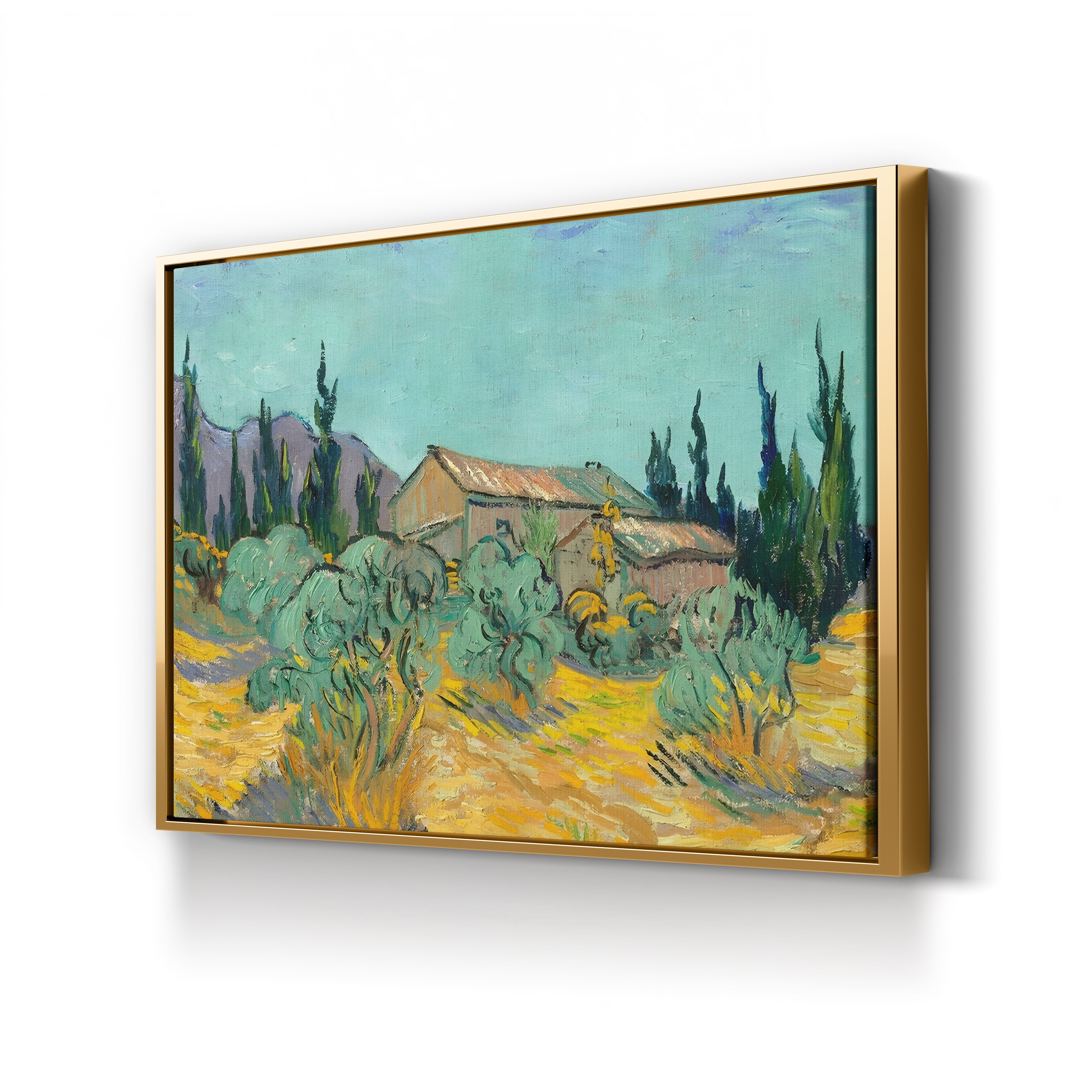 Cottages Among Olive and Cypress Trees, 1889 – Vincent van Gogh Wall Art | Post-Impressionist Landscape Canvas Print