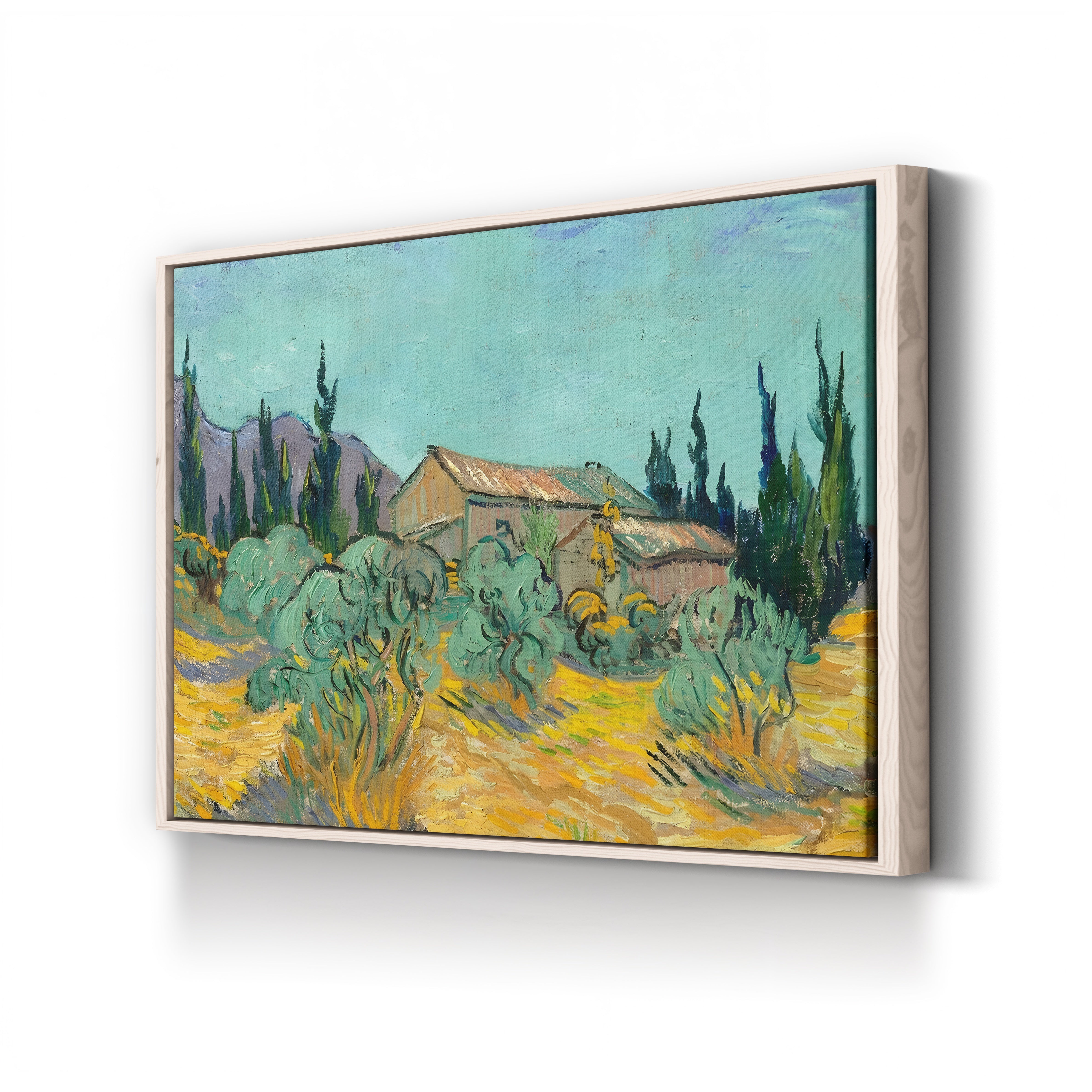 Cottages Among Olive and Cypress Trees, 1889 – Vincent van Gogh Wall Art | Post-Impressionist Landscape Canvas Print