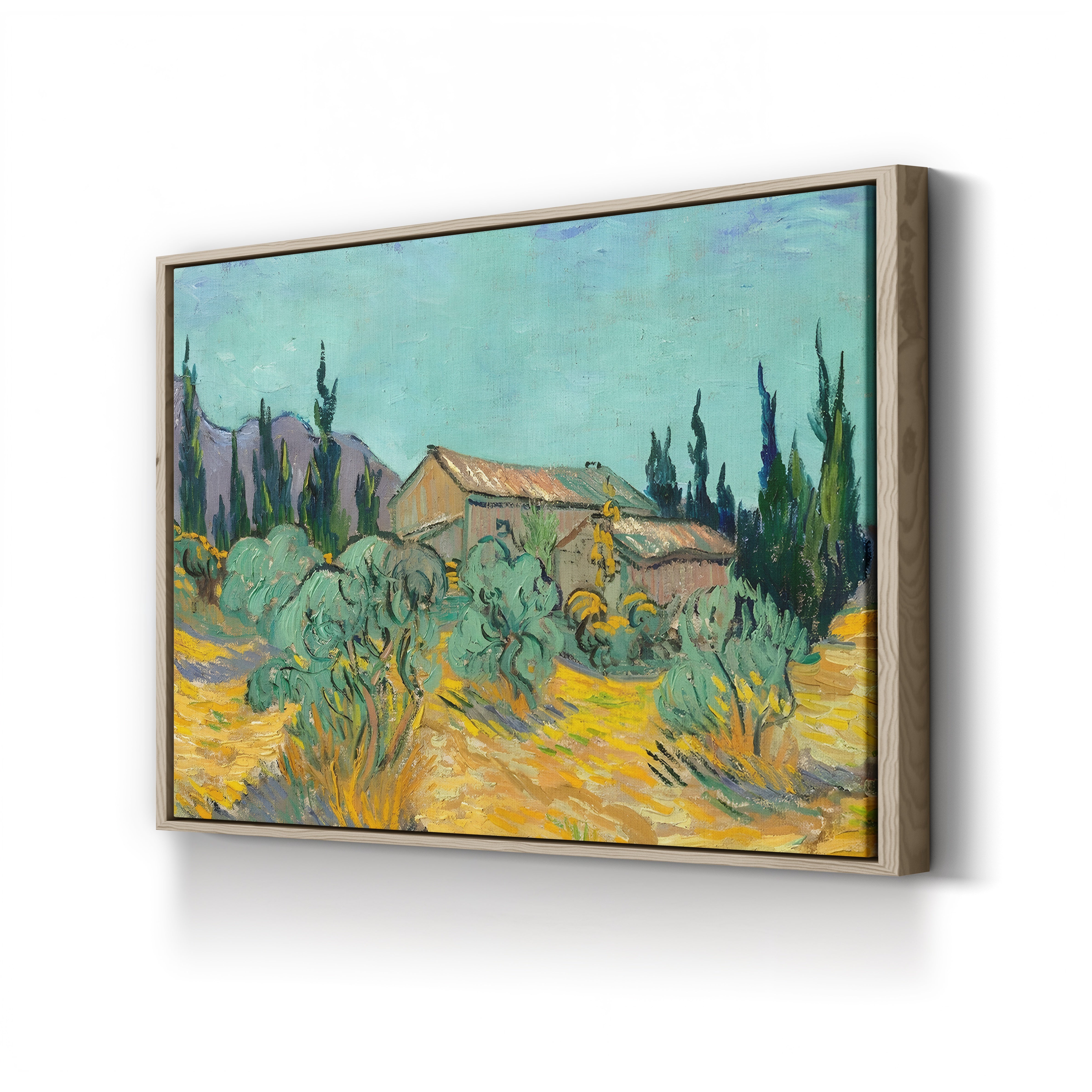 Cottages Among Olive and Cypress Trees, 1889 – Vincent van Gogh Wall Art | Post-Impressionist Landscape Canvas Print