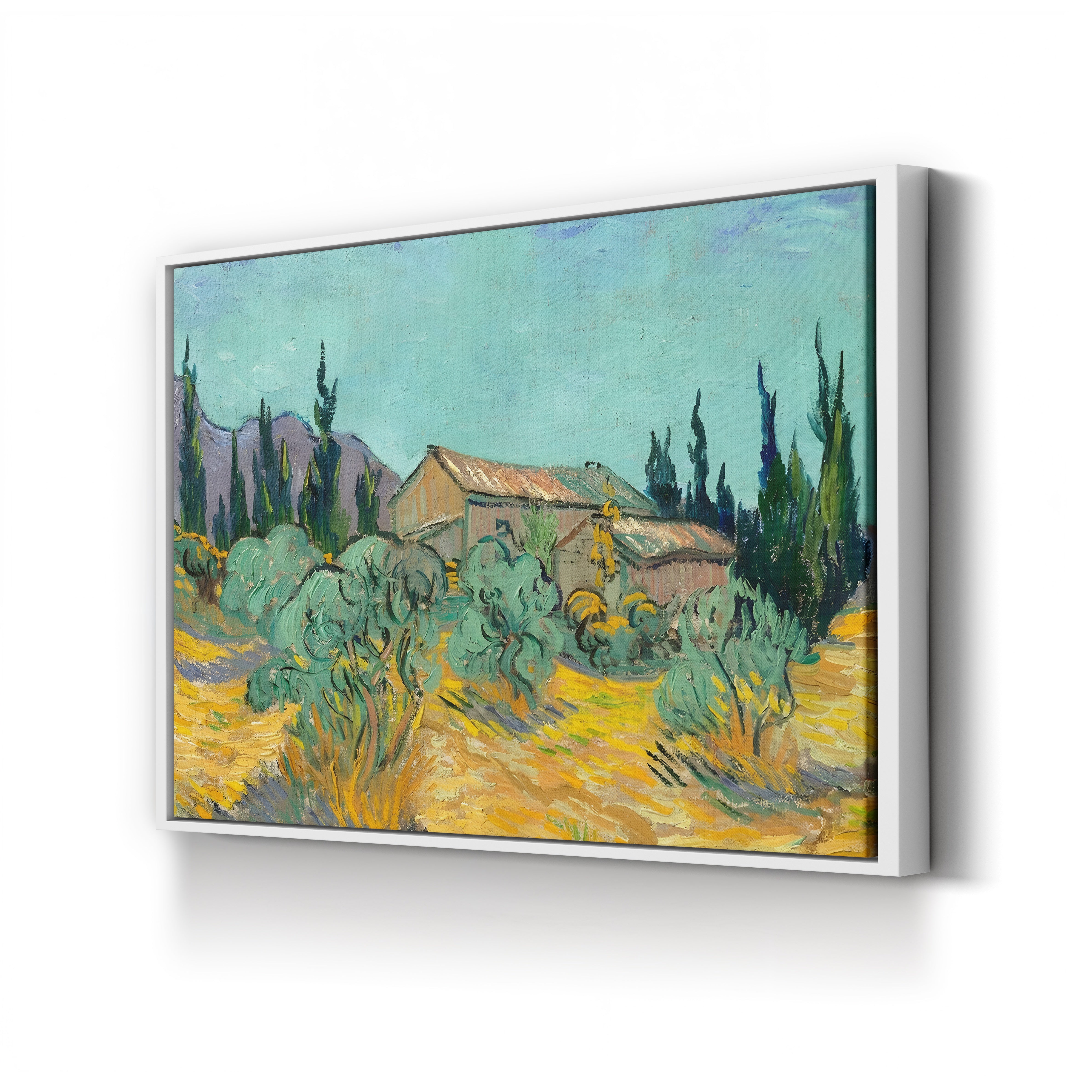 Cottages Among Olive and Cypress Trees, 1889 – Vincent van Gogh Wall Art | Post-Impressionist Landscape Canvas Print
