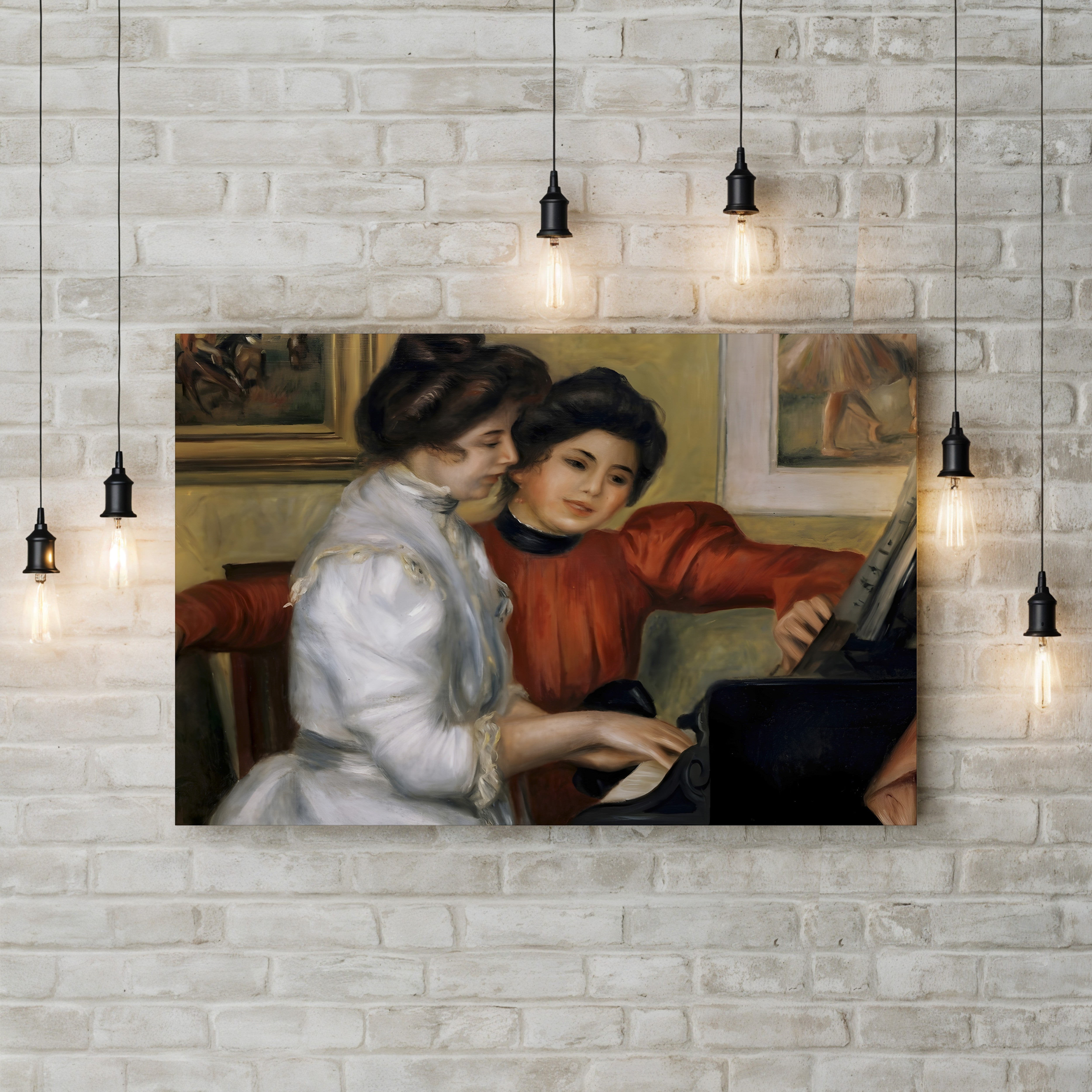 Yvonne and Christine Lerolle at the Piano, c.1897 – Pierre-Auguste Renoir Wall Art | Impressionist Interior Canvas Print