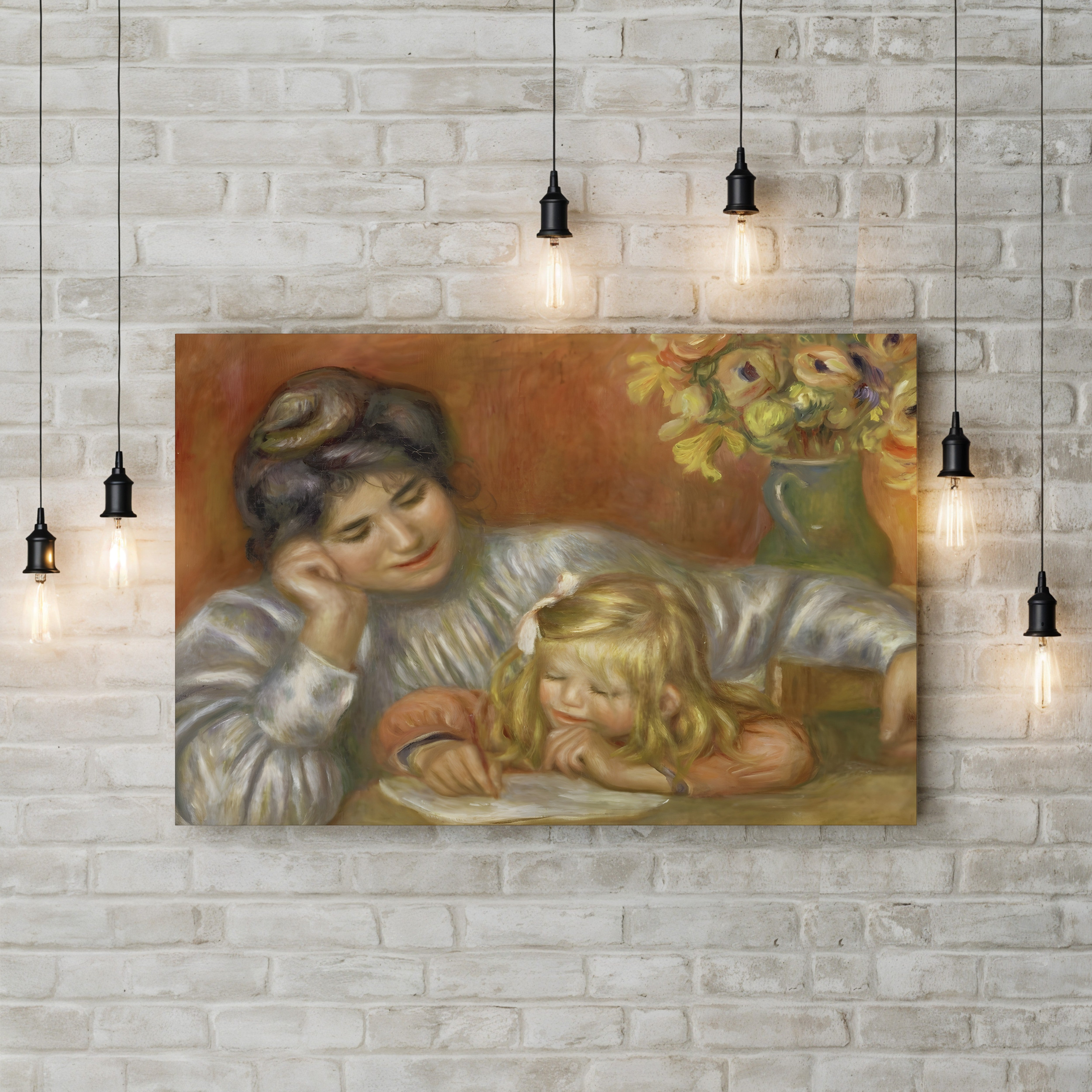 The Writing Lesson, Gabrielle and Claude, 1905 – Pierre-Auguste Renoir Wall Art | Impressionist Family Canvas Print