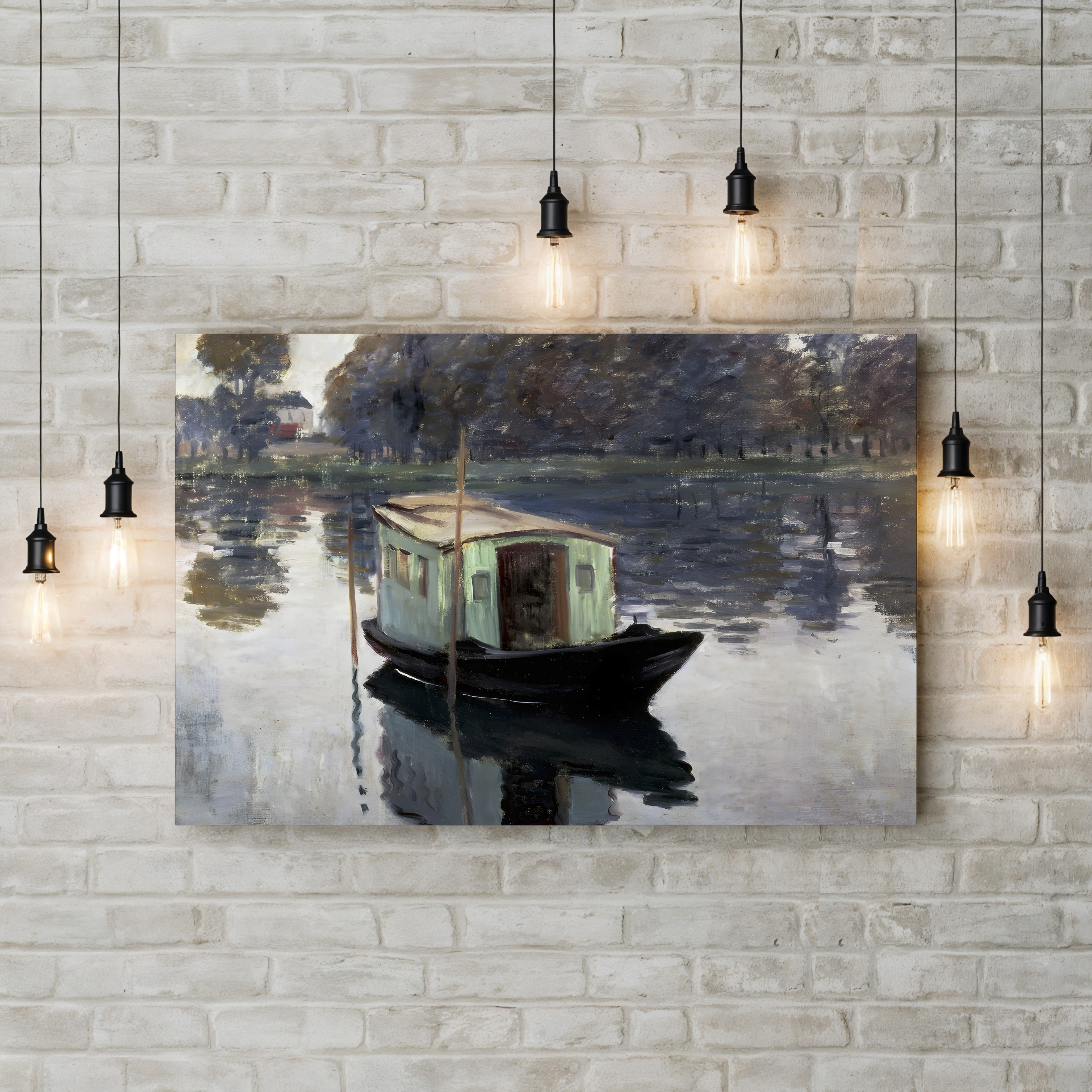 The Studio Boat, 1874 – Claude Monet Wall Art | Impressionist Floating Studio Canvas Print
