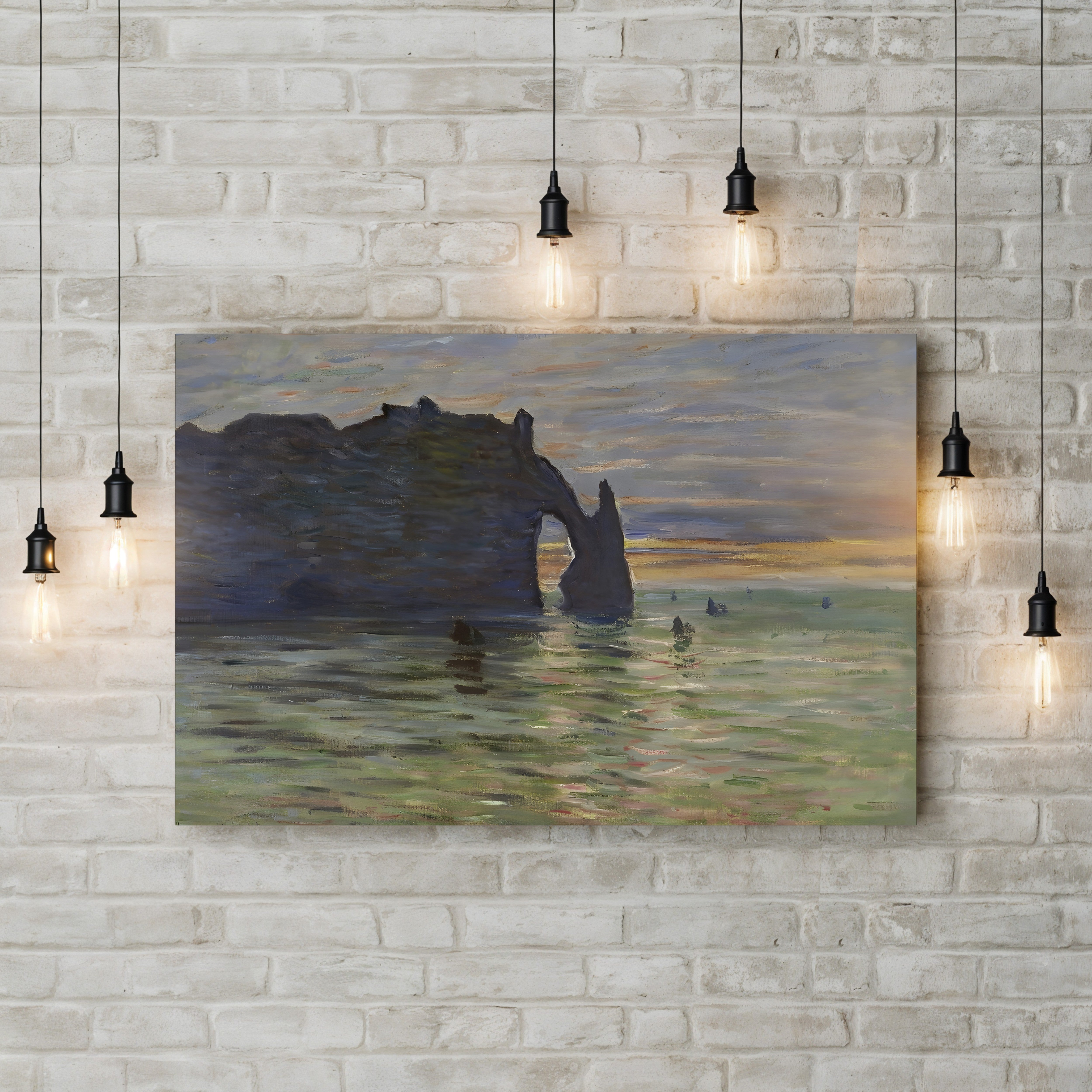 Coucher de Soleil à Étretat, 1883 – Claude Monet Wall Art | Impressionist Coastal Sunset Canvas Print