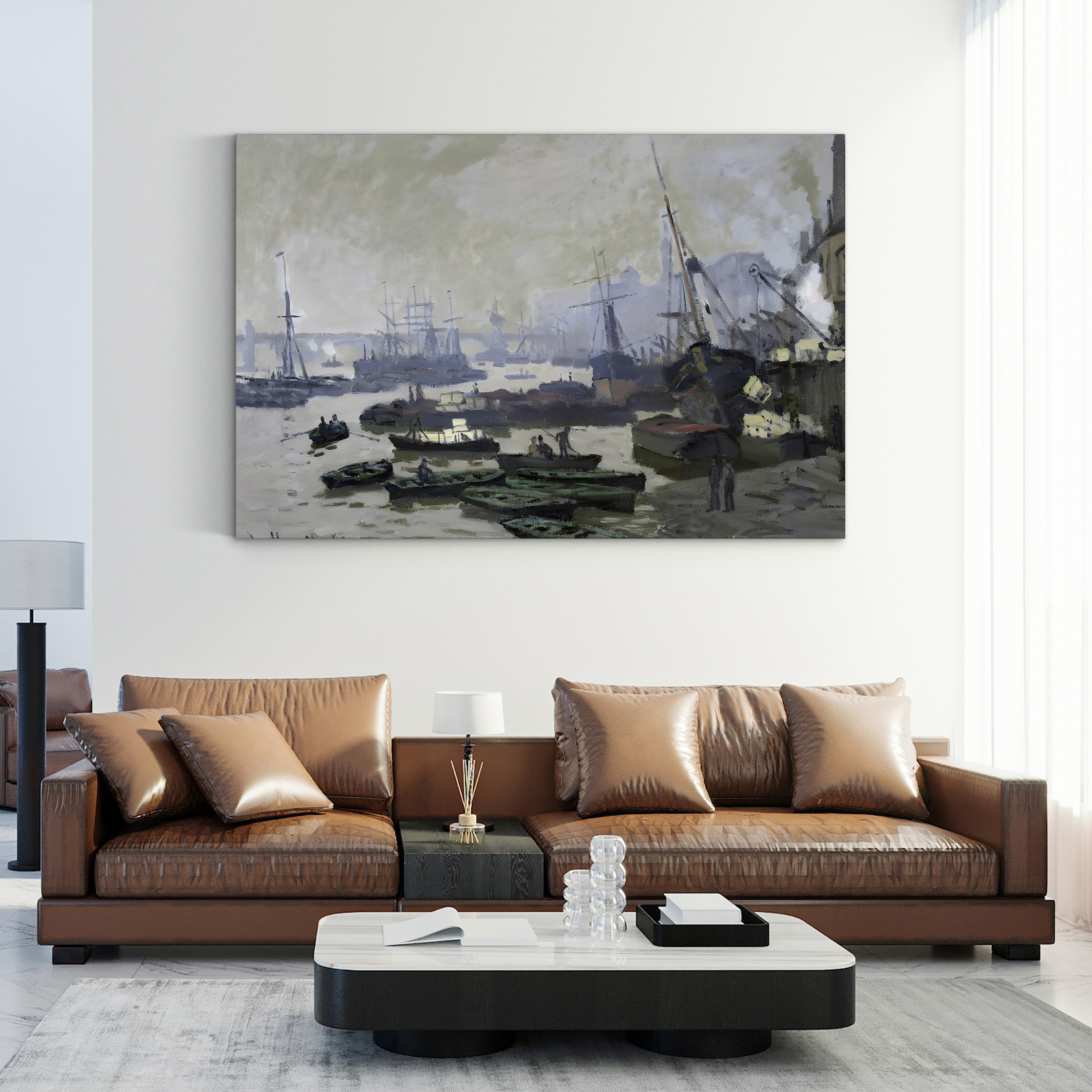Boats in the Pool of London, 1871 – Claude Monet Wall Art | Early Impressionist Thames Canvas Print